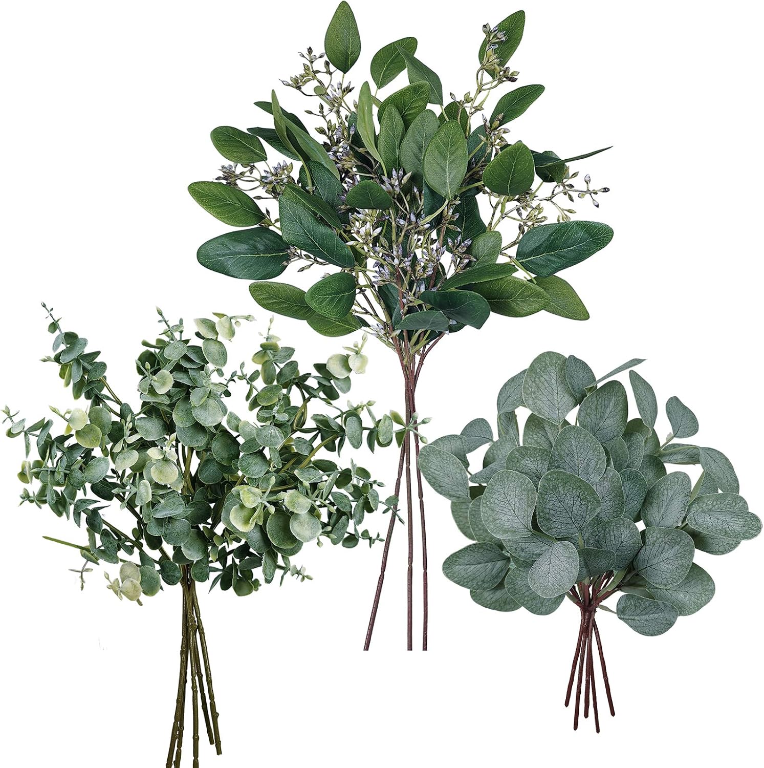 Winlyn 13 Pcs Mixed Eucalyptus Leaves Stems Bulk Artificial Greenery Stems Faux Green Branches Eucalyptus Leaves Plant for Floral Arrangement Wreaths Centerpieces Bouquets Wedding Holiday Greens Decor