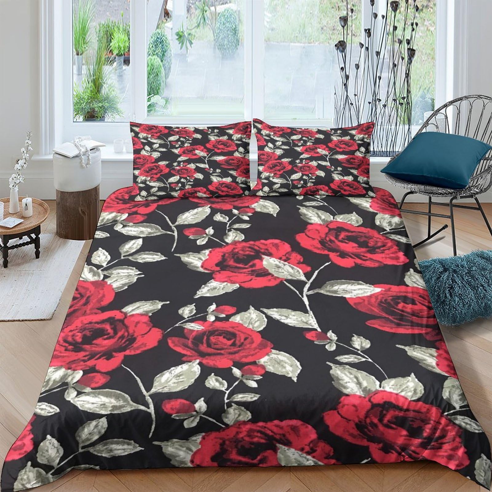 Linge de lit imprimé 2 personnes 200x200cm en microfibre rouge