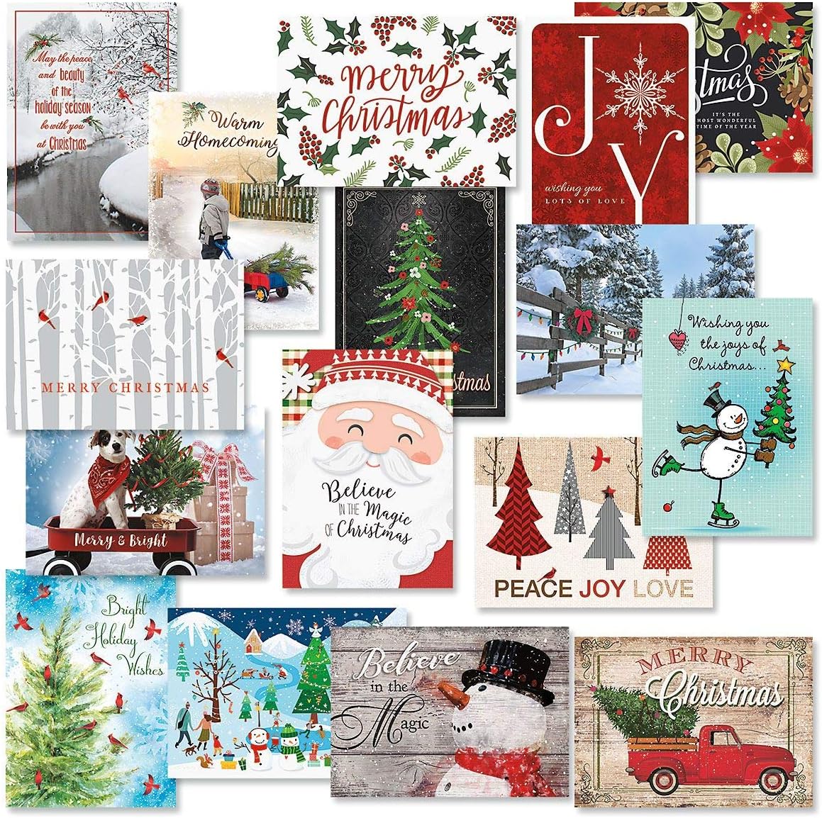 Current Classic Christmas Card Assortments - Holiday Greeting Cards, Set of 32, Large 5" x 7", Sentiments Inside, Envelopes Included