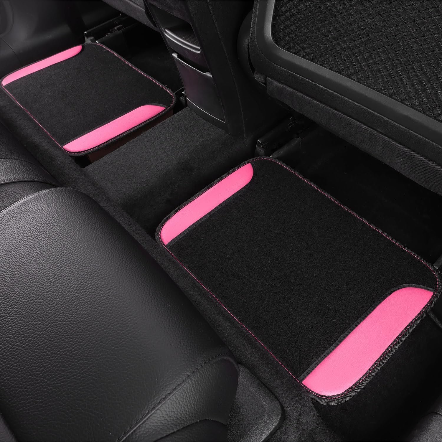 CAR PASS Faux Leather Steering Wheel Cover and Waterproof Car Floor Mats,Universal Car Combo Fit for 95% Sedan,SUV,Cars,14.5-15inch Sporty Anti-Slip Safety Comfortable Design(Black＆Pink) - Image 9