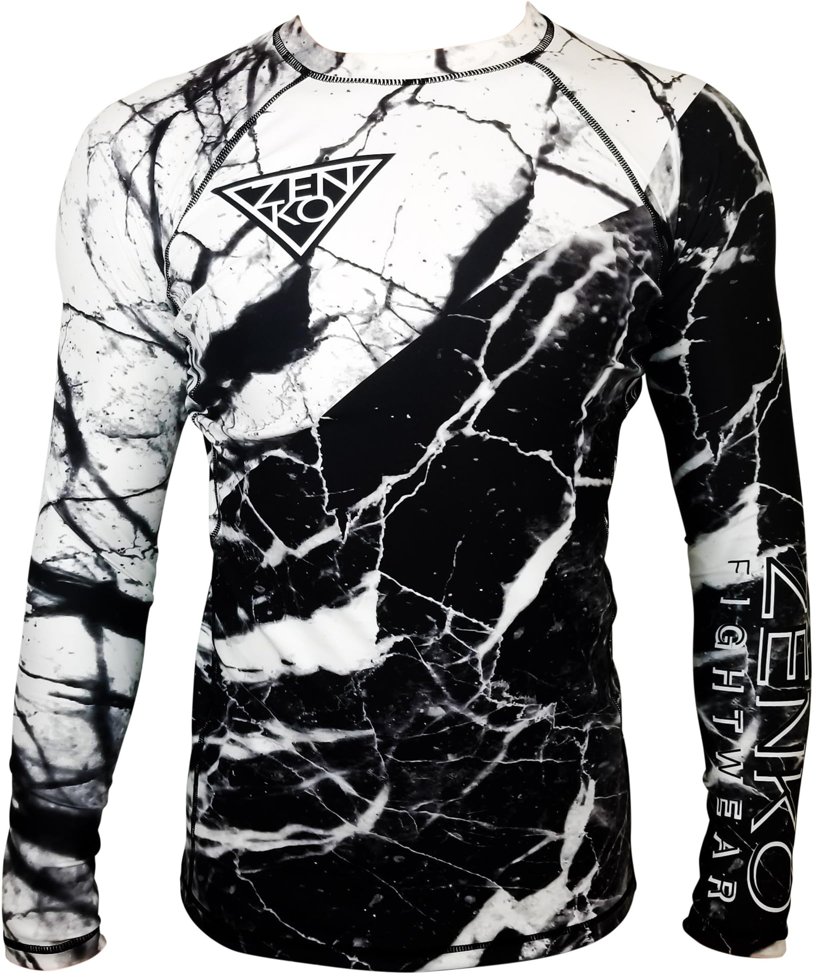 ZENKO FIGHTWEAR Marble Rashguard Long Sleeve Compression Rash Guard Unisex Adult Youth Kids MMA BJJ Jiu Jitsu