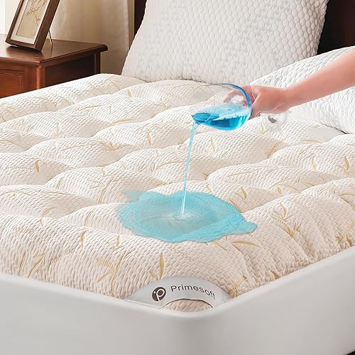 Cubrecolchón 100% Impermeable Tamaño King, Cubrecolchón Acolchado Grueso Tipo Pillow Top, Bolsillo Profundo de Hasta 21 Pulgadas, Cubrecolchón Suave