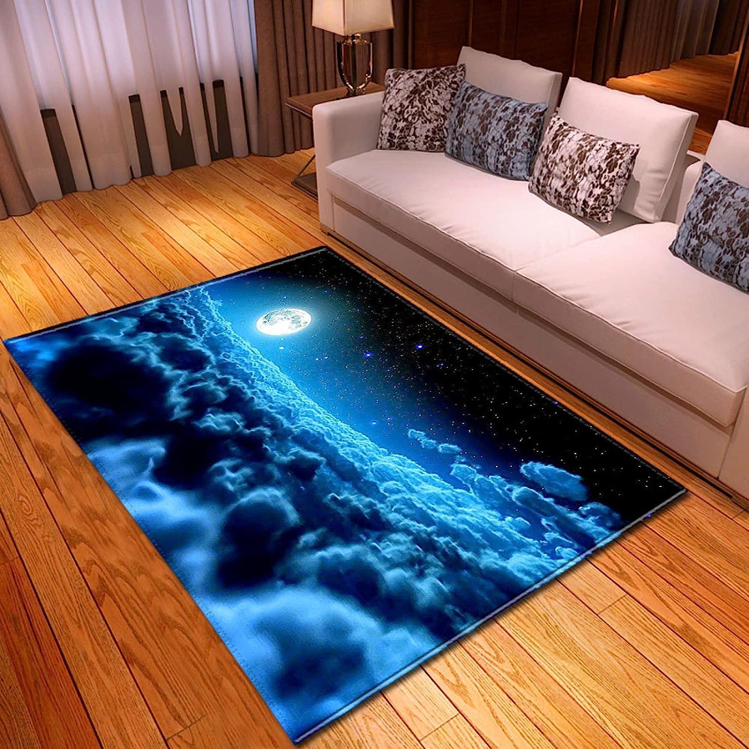 Planète Bleu Nuage Paysage 3D Imprimé Tapis pour Salon Tapis Antidérapant Chambre Chevet Moderne Décoration De La Maison Tapis De Sol 100 X 200 Cm - Polyester Doux Au Toucher Facile À Nettoy -9A9R-F4