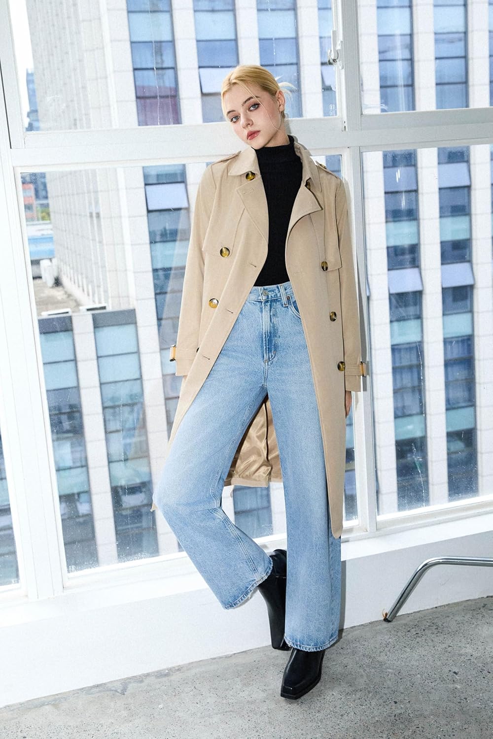 Orolay Women's 3/4 Length Double Breasted Trench Coat Lapel Jacket with Belt - Image 3