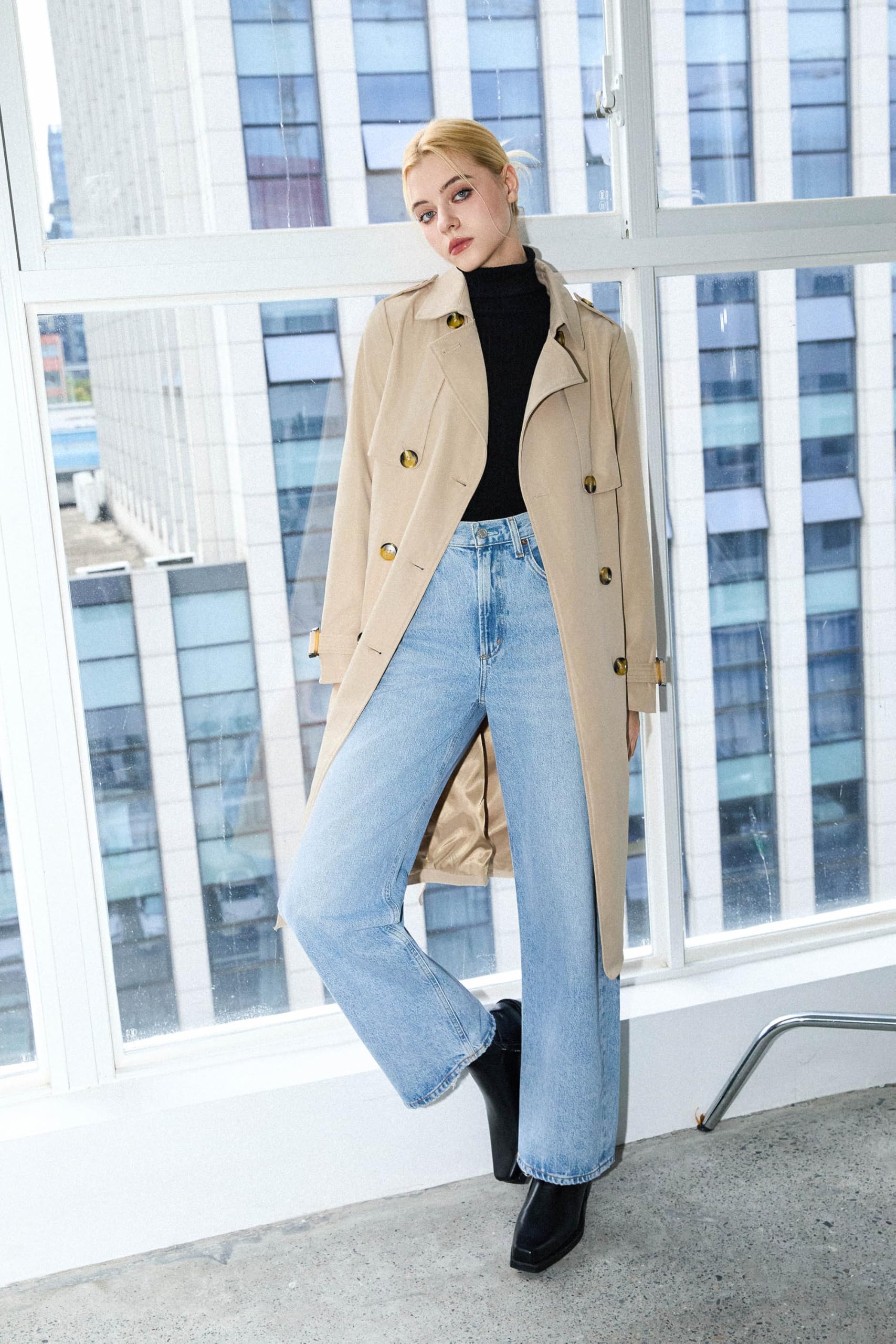 OROLAY Trench Lungo da Donna con Cintura Trench Leggero Doppiopetto con Spolverino