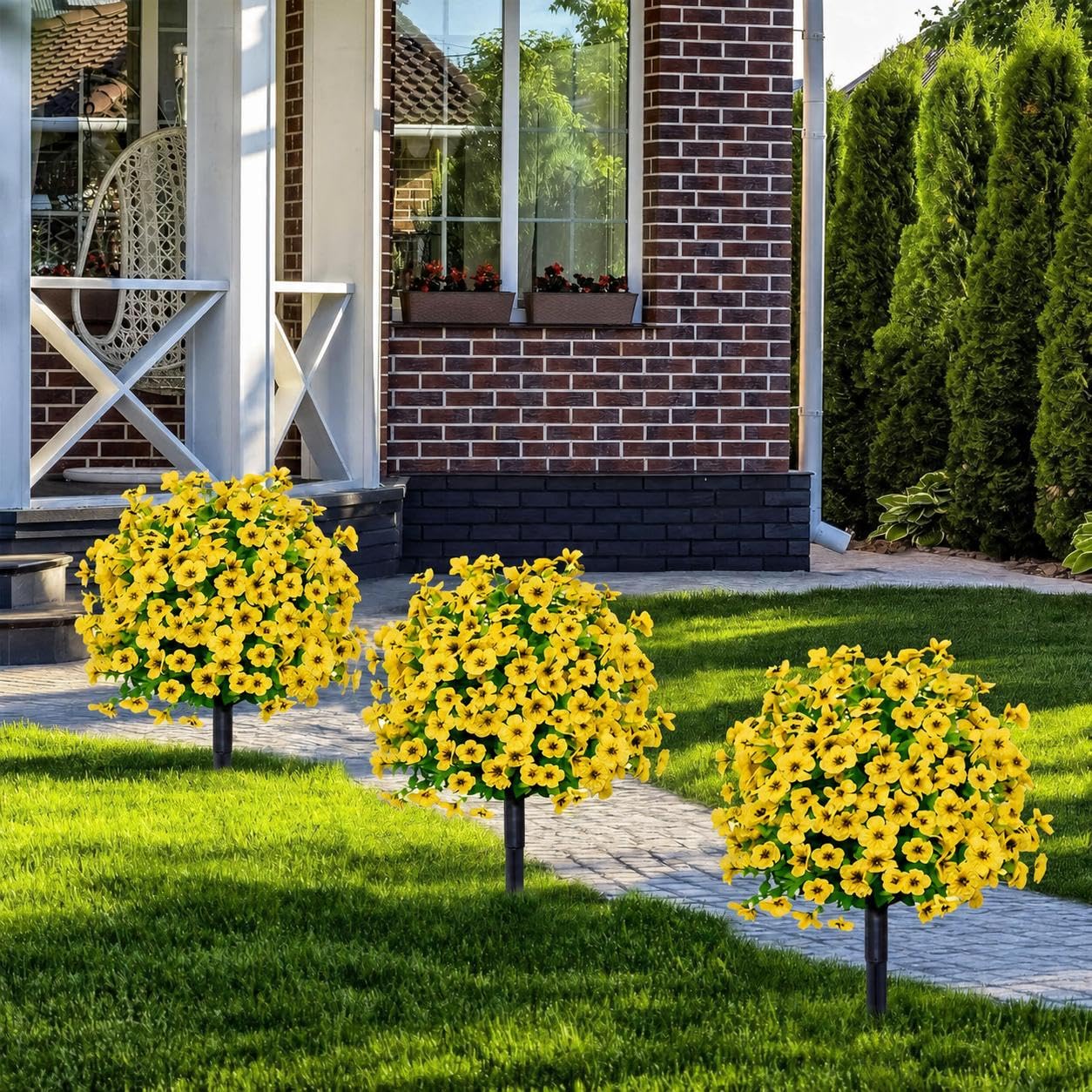 2 Stück Kunstblumen Outdoor 60cm Wetterfest Farbenfroh Mit Erdspieß,Gelb | UV-beständige Seidenblumen Pflegefrei Ganzjährig Farbenprächtig für Home Garten Blumenbeet Außendekoration