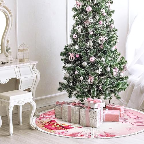 Miniatura 6 de Falda de árbol de Navidad rosa de 48 pulgadas, tapete de terciopelo de dos capas para árbol de Navidad, regalo para decoración navideña, falda