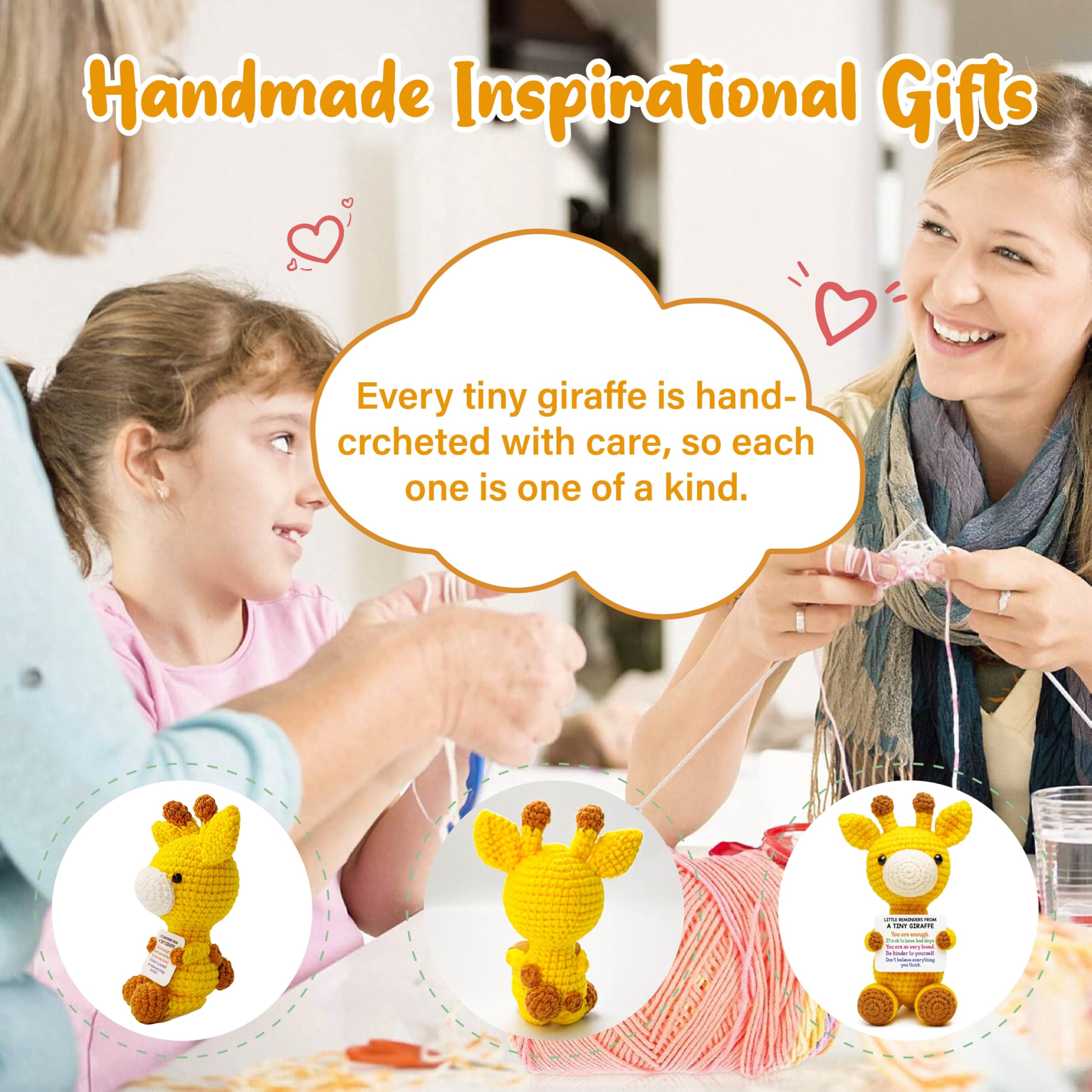 Inspirational Crochet Cheerful Giraffe – Christmas Stocking Stuffers Handmade Cute Emotional Cheer Uplifting Support Funny Gift for Women Student College Coworkers Birthday Graduation Friendship