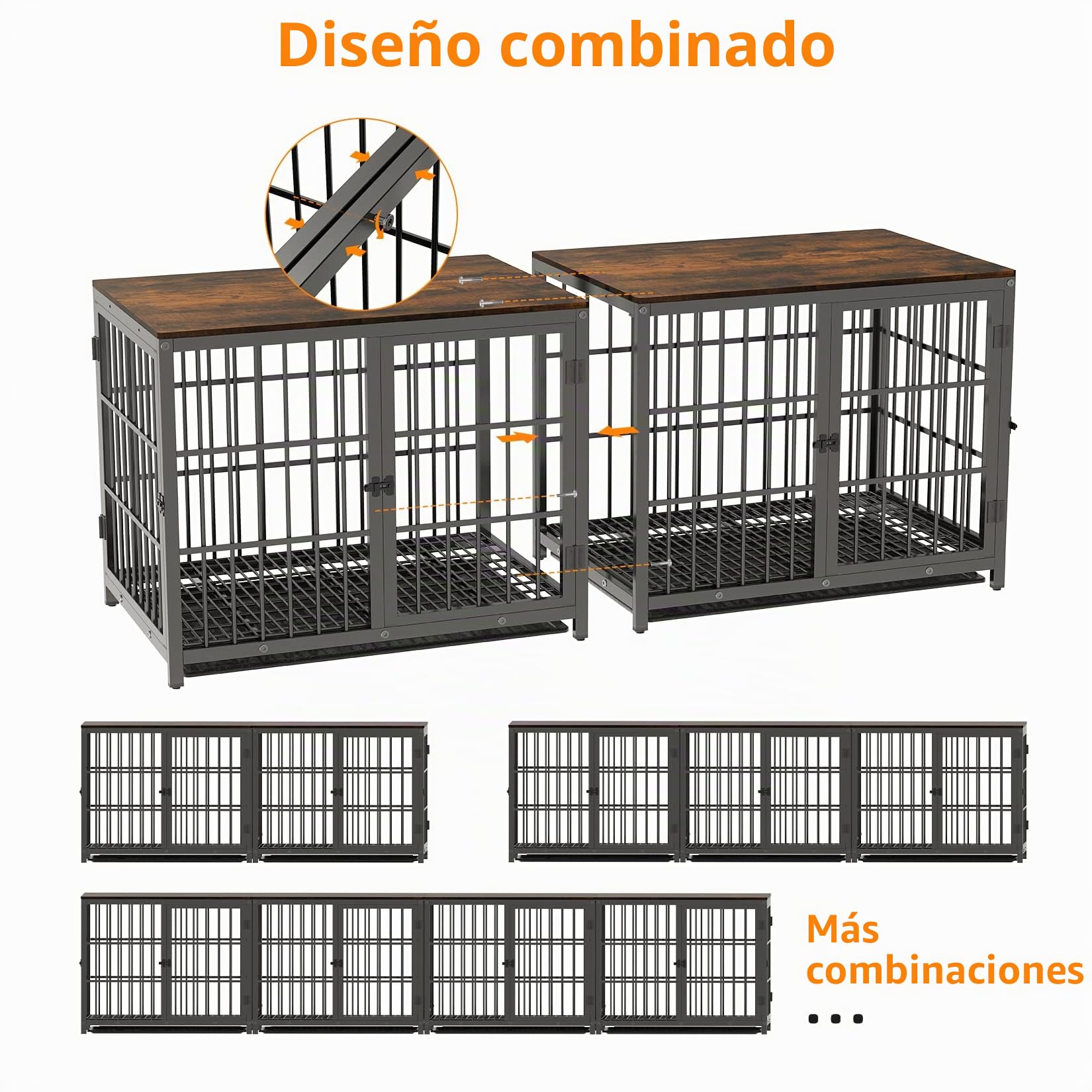 Bingopaw Jaula Perro Mediano Grande Mueble 107.4x71.4x81 cm con Hierro Fuerte Anticorrosivo y Superficie de Mesa Jaula Perros Madera con Cuerpo Conectable Dog Crate Medium Large (Negro, XL)