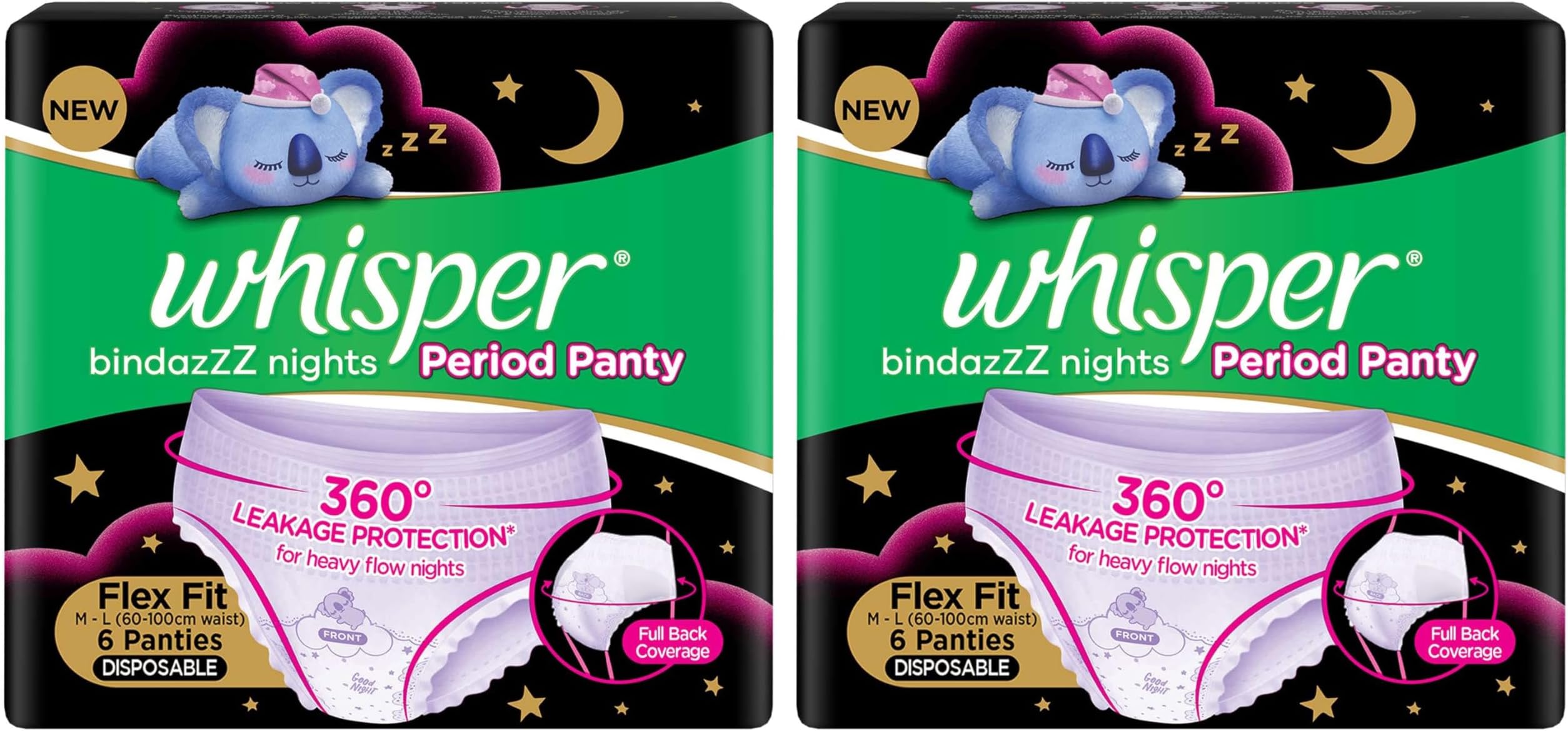 Bindazzz Night Period Panty|6 M-L Panties|Upto 0% Leaks|360 Degree Leakage Protection|Full Back Coverage|Suitable for Heavy Flow|Flex fit|Soft & Comfortable|with Disposable wrap (Pack of 2)