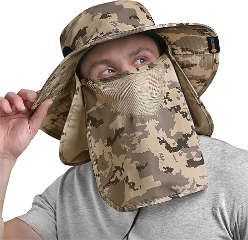 Miniatura 1 de SUN CUBE Sombrero de pesca Boonie con cara cuello solapa cubierta de ala ancha protección solar