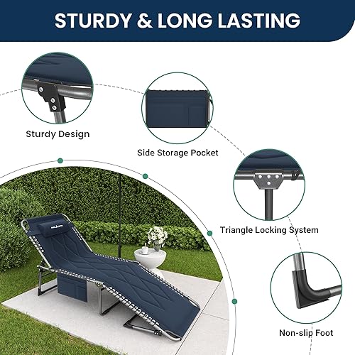 Miniatura 4 de Catre plegable acolchado para adultos con colchón de doble capa ultra cómodo, tumbona portátil de 5 posiciones para exteriores e interiores, cuna de