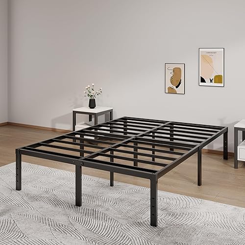 Miniatura 4 de Base de cama de metal tamaño Queen – Base de cama de plataforma Queen resistente de 16 pulgadas, no necesita somier, fácil montaje, sin ruido, base