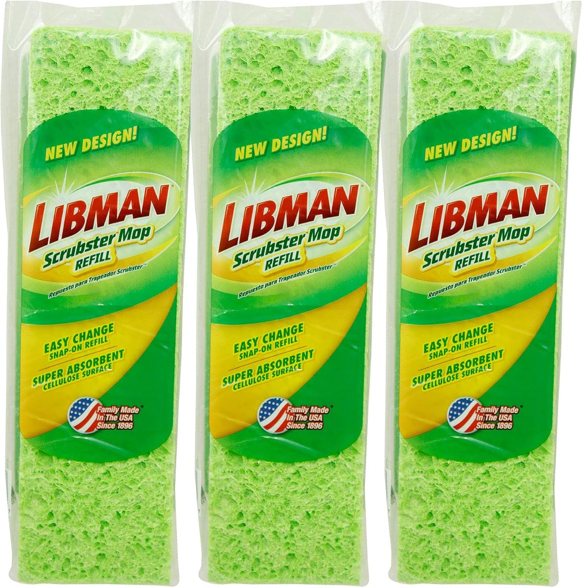 Libman Scrubster Mop Refill Heads, Extra-Absorbent Sponge, 3 Pack