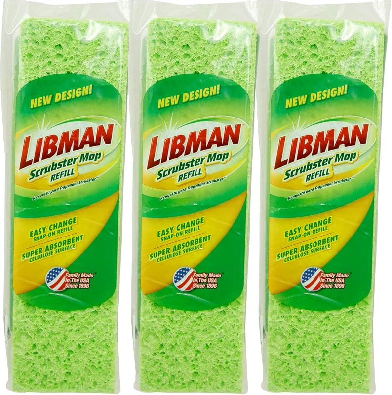Libman Scrubster Mop Refill Heads, Extra-Absorbent Sponge, 3 Pack