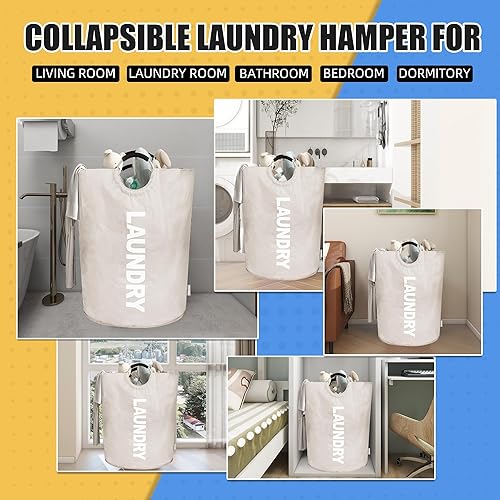 Miniatura 7 de Cestas para la ropa sucia extra grandes de 160 litros, cesta de lavandería con asas acolchadas, cesta alta para la ropa sucia de pie, bolsa de