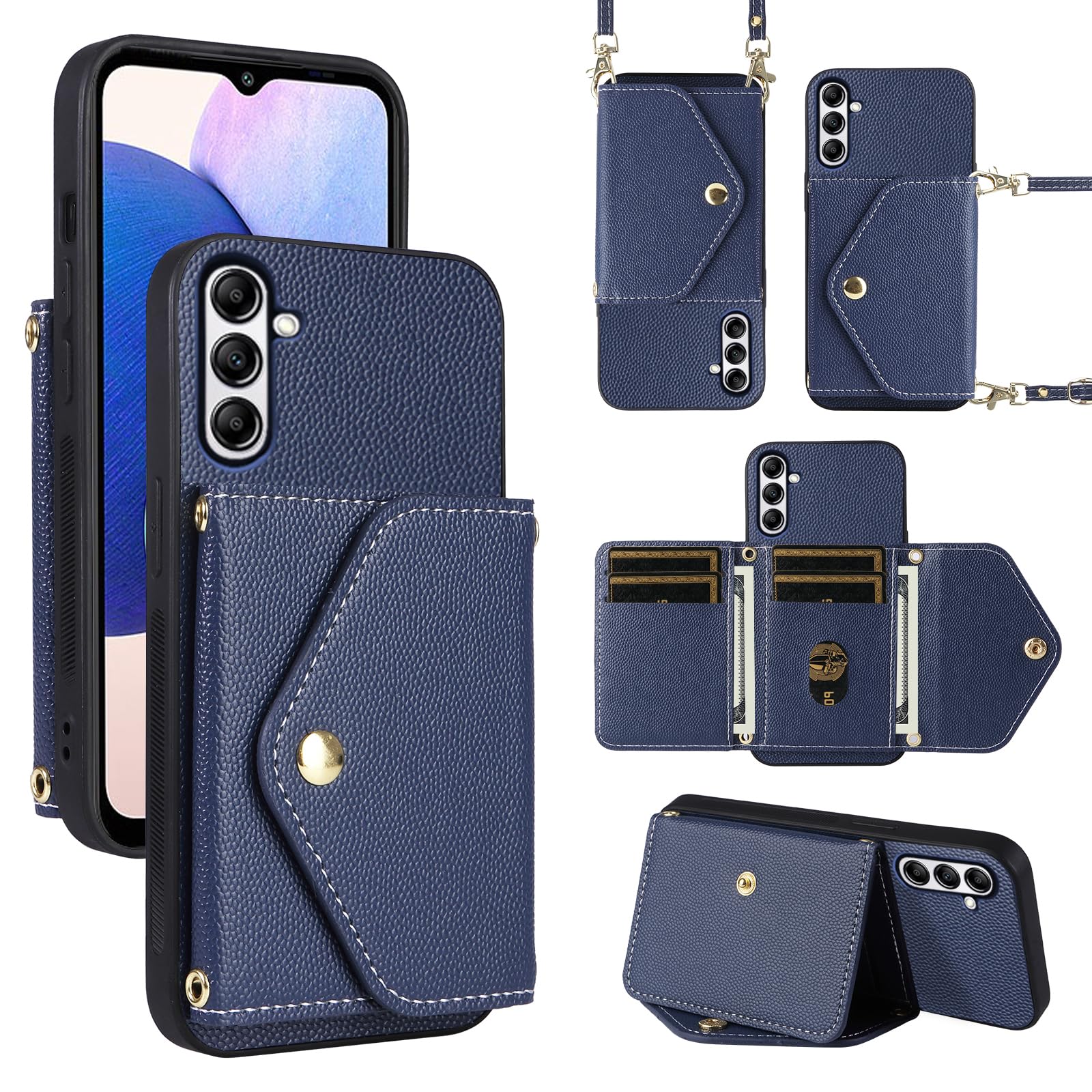 Dibosom Minimalist Wallet Case for Samsung Galaxy A16 5G/4G with Shoulder Strap,Thin Slim Flip Purse,PU Leather Credit Card Holder Stand Accessories