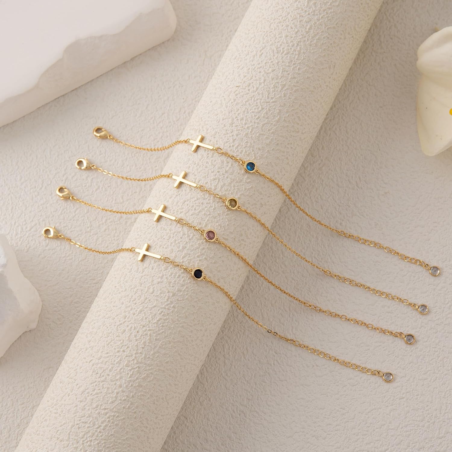 Dainty Birthstone Gold Cross Bracelets for Women Trendy 14K Gold Plated Inspirational Religious Faith Small Cross Bracelet Christian Baptism Birthday Gift for Women Minimalist Non Tarnish Jewelry - Image 6