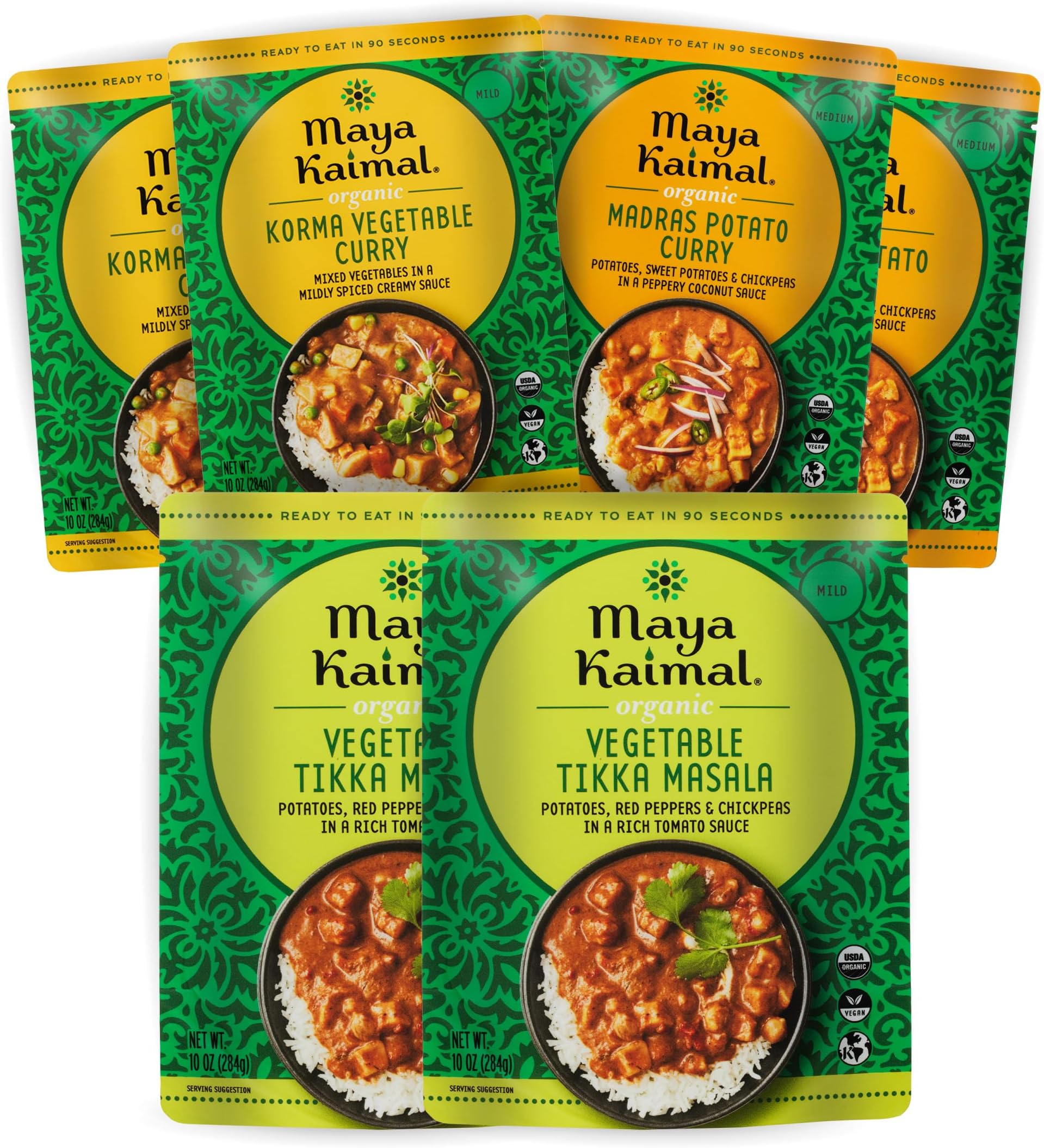 Maya Kaimal Organic Indian Vegetable Curry Variety | Microwaveable, Ready to Eat, Fully Cooked | Vegan | Organic | Kosher