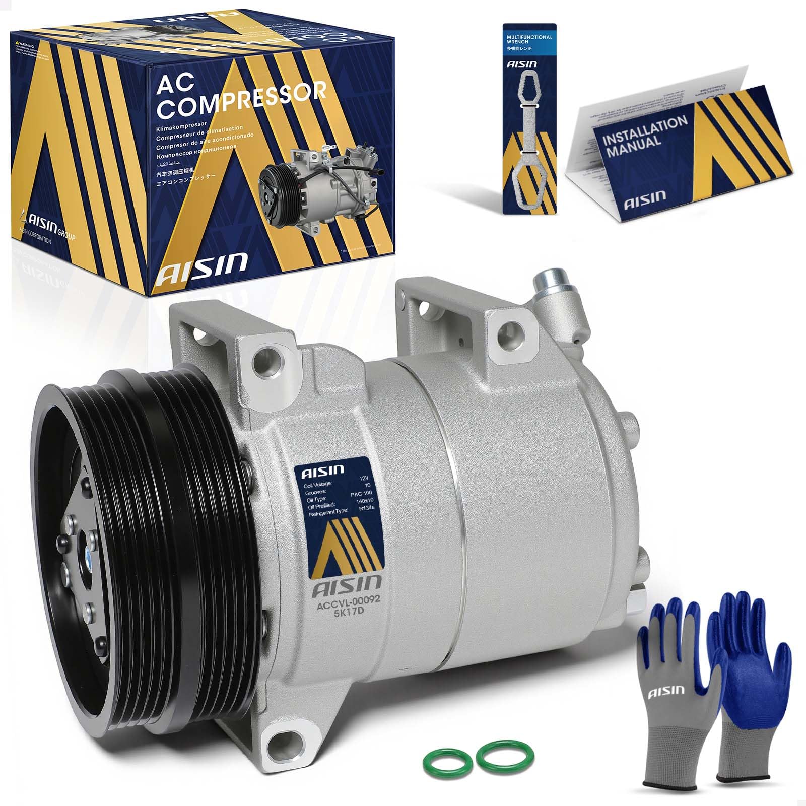 Photo 1 of AISIN AFTERMARKET ACCVL-00092 Air Conditioner AC Compressor - Compatible with Volvo S40 2005-2011, V50 2005-2011, V70 1999-2000 2.4L, C30 2008-2013, C70 2004 & 2006-2013