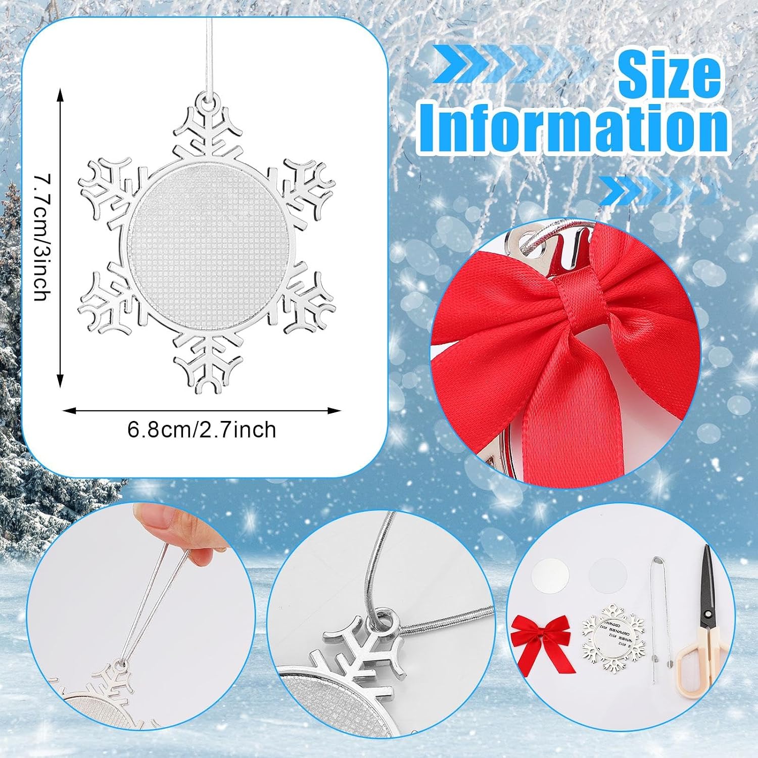 Soaoo 15 Pcs Metal Christmas Photo Frame Ornament Bulk Silver Snowflake Tree Picture Frame Ornament Double-Sided for Christmas Tree Hanging Xmas Home Indoor Outdoor Decorations Keepsake Gifts