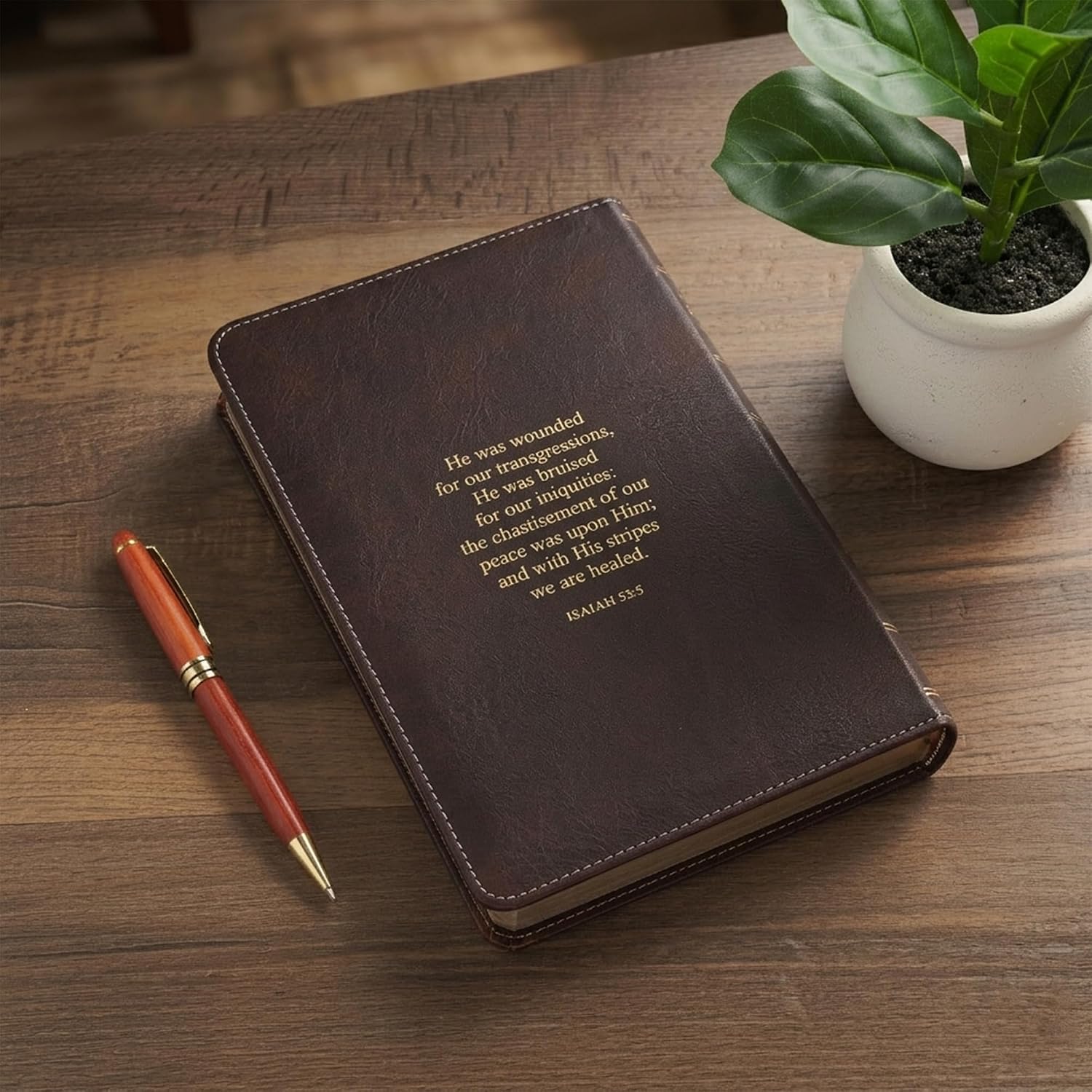 KJV Holy Bible, Giant Print Standard Size Vegan Leather Red Letter Edition - Thumb Index & Ribbon Marker, King James Version, Crown of Thorns, Brown/Pink Two-Tone, 14 pt. Type