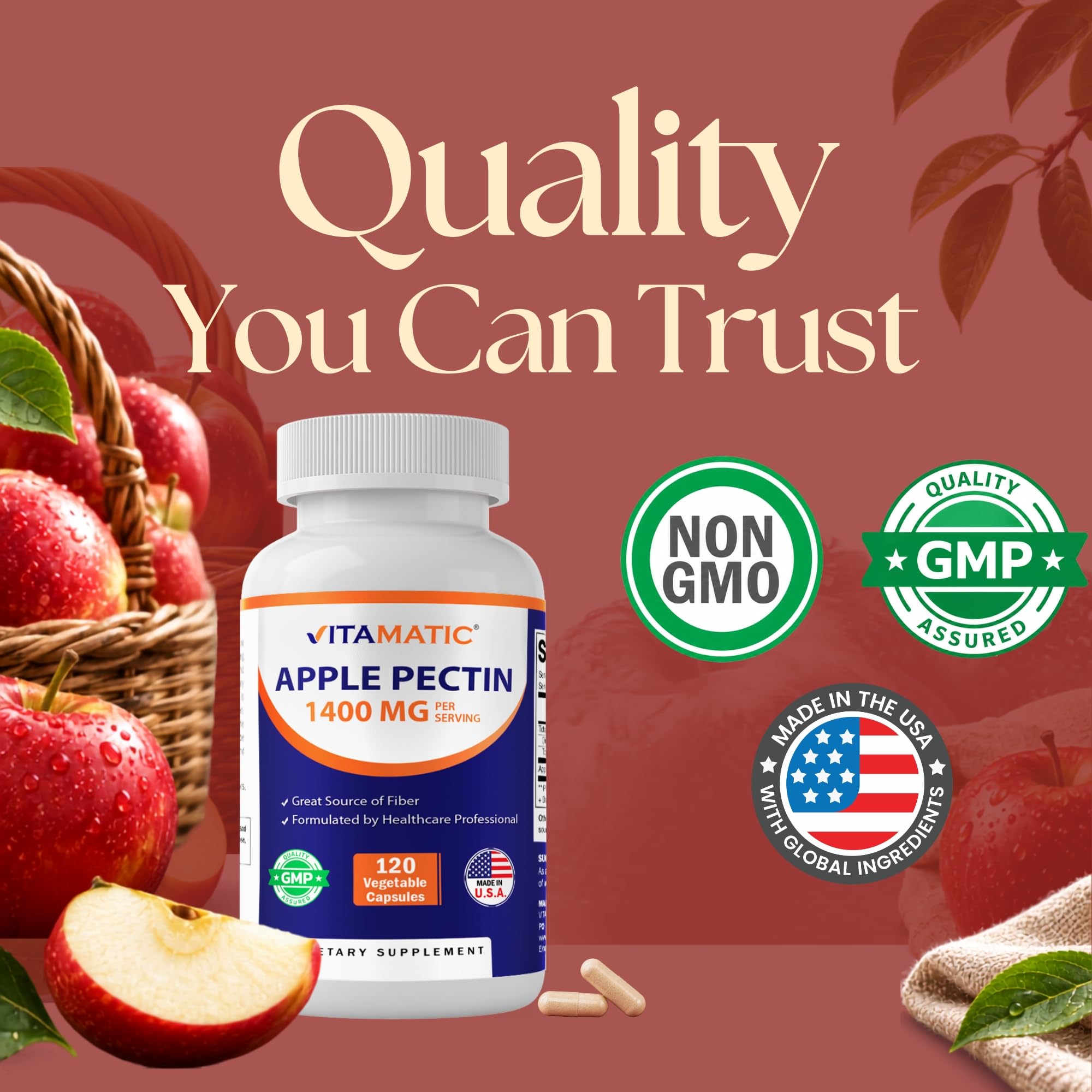 Vitamatic Apple Pectin 1400 mg Per Serving, 120 Veggie Capsules — Amazon image 7