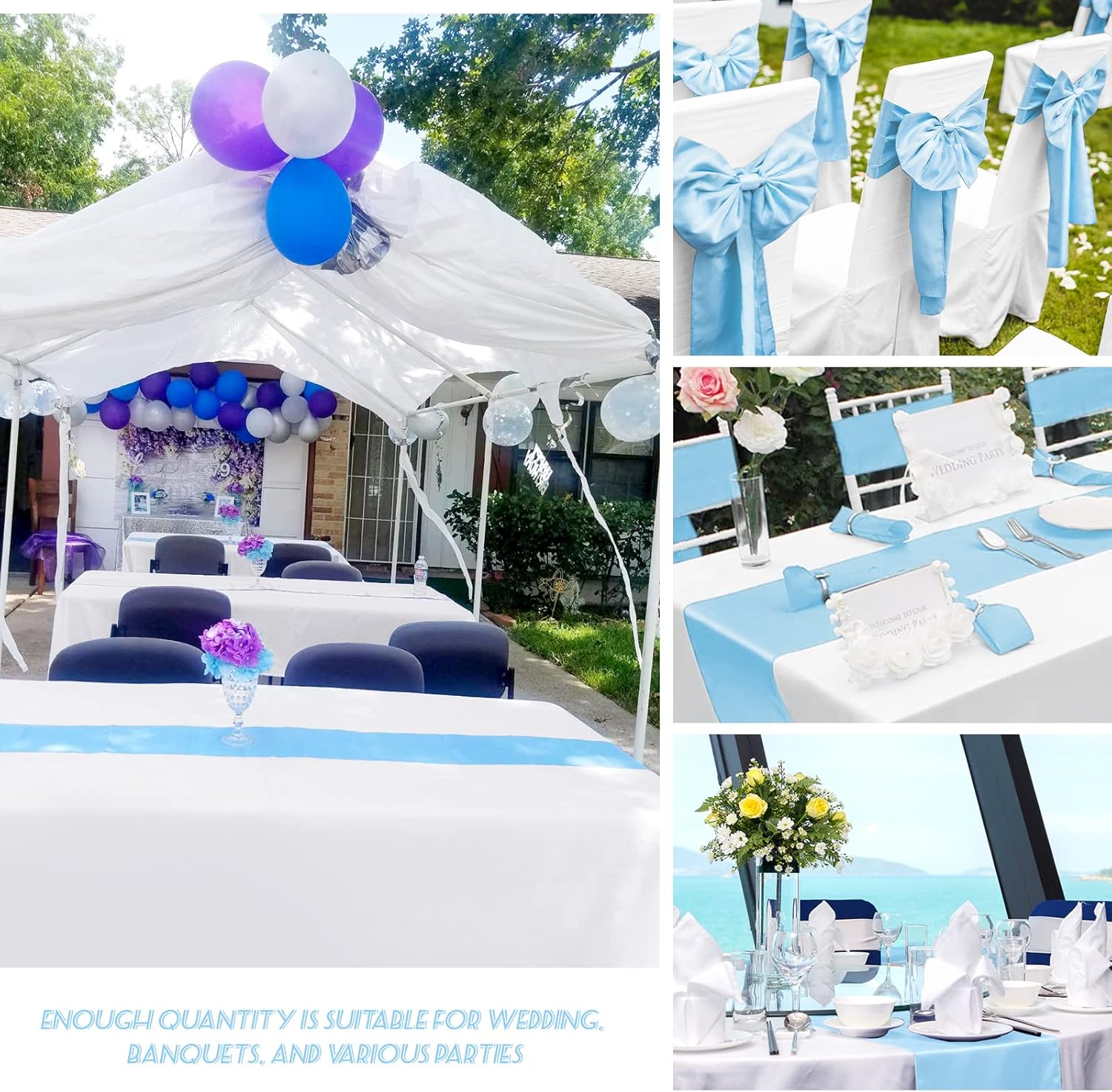 24 Pack Baby Blue Table Runner,12 x 72 Inch Smooth Satin Table Runner,Premium Table Runners for Wedding,Birthday Parties,Banquets,Graduations