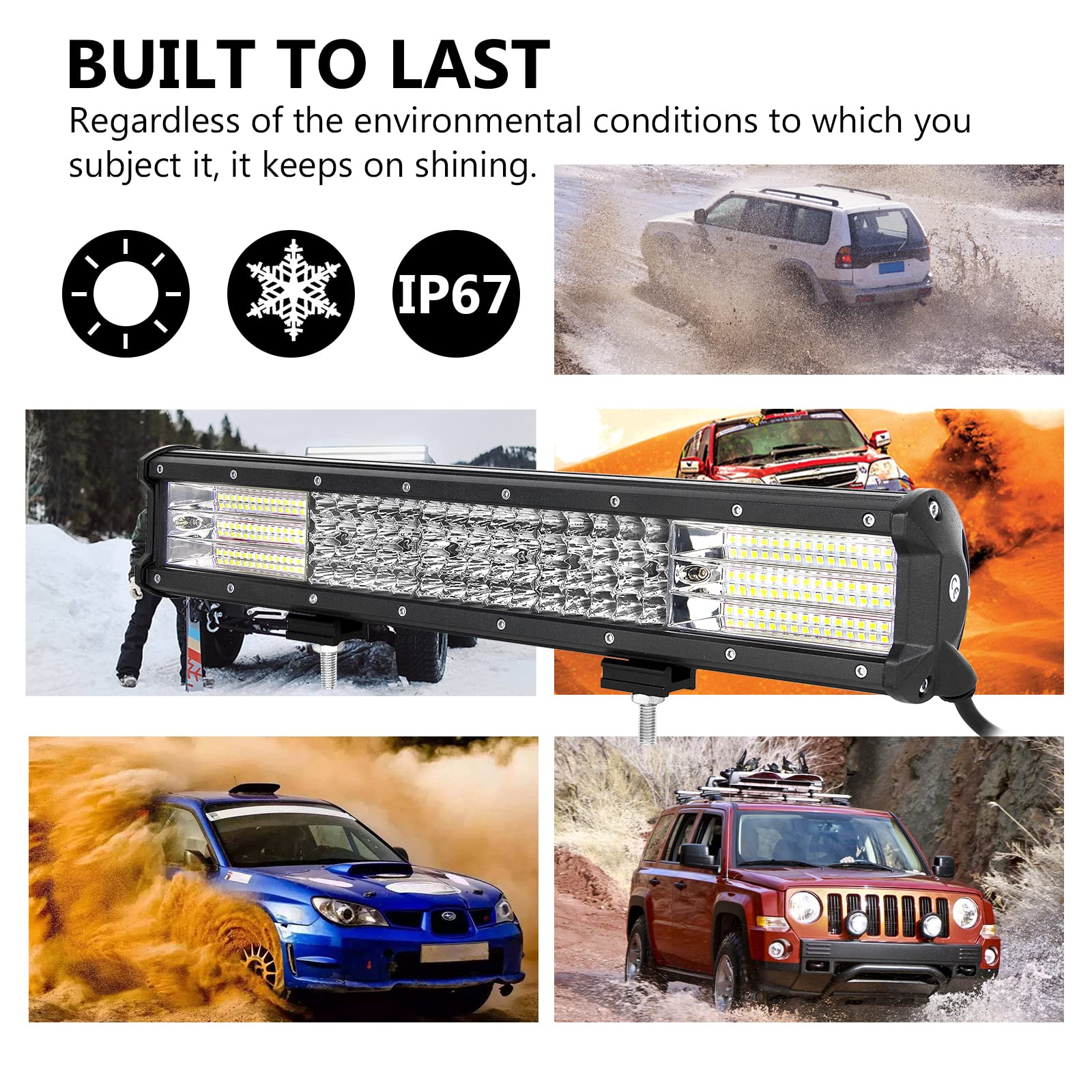RIGIDON Listwa oświetleniowa LED do samochodu, 450 W, 9D Quad Row 12 V 24 V do samochodów terenowych ciężarówek SUV UTE ATV 4 x 4 ciągników koparka oświetlenie punktowe powodziowe, wodoodporna lampa robocza, 6000 K biała
