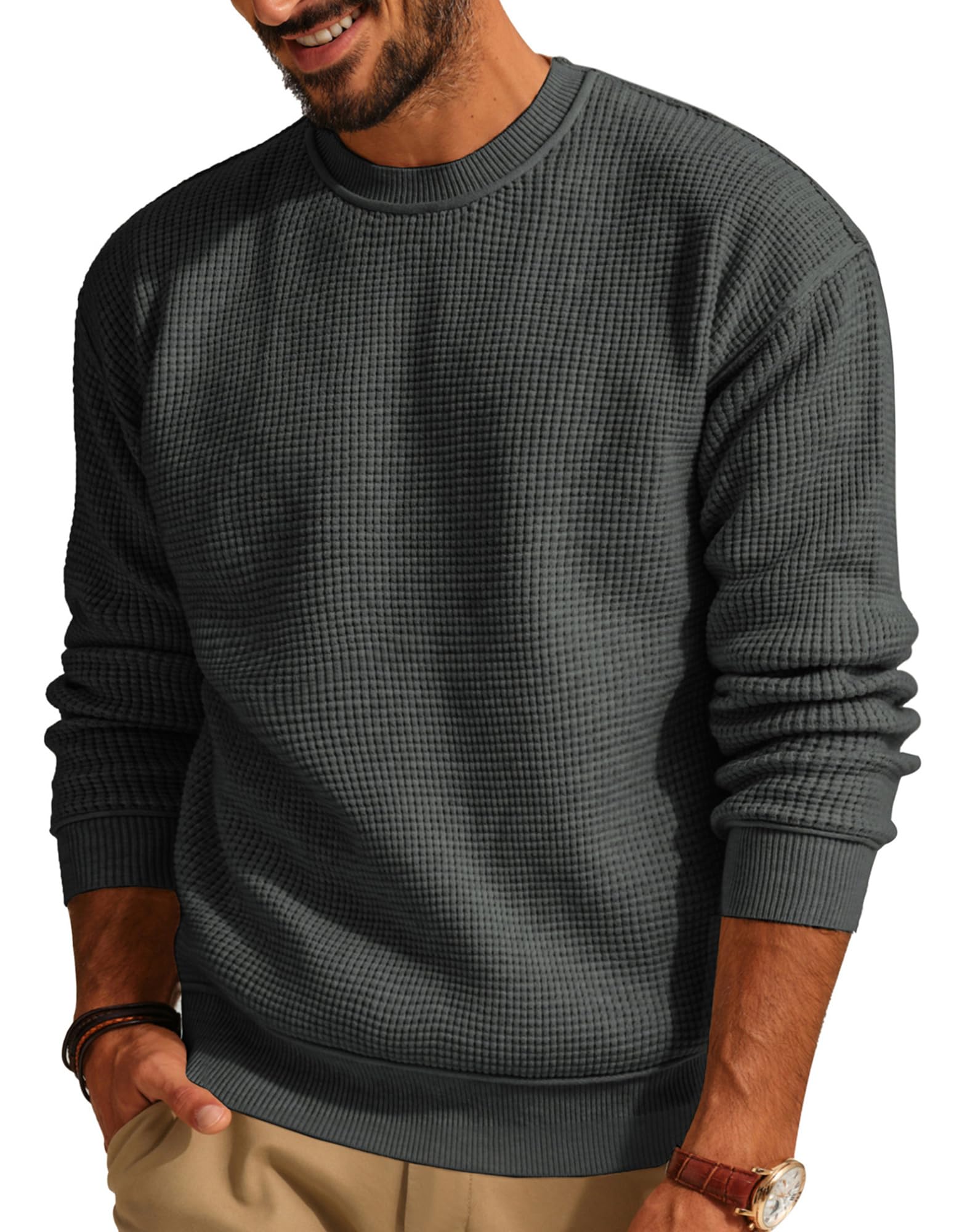 PJ PAUL JONES Maglione da uomo a girocollo lavorato a maglia, casual, a nido d'ape, per uomo