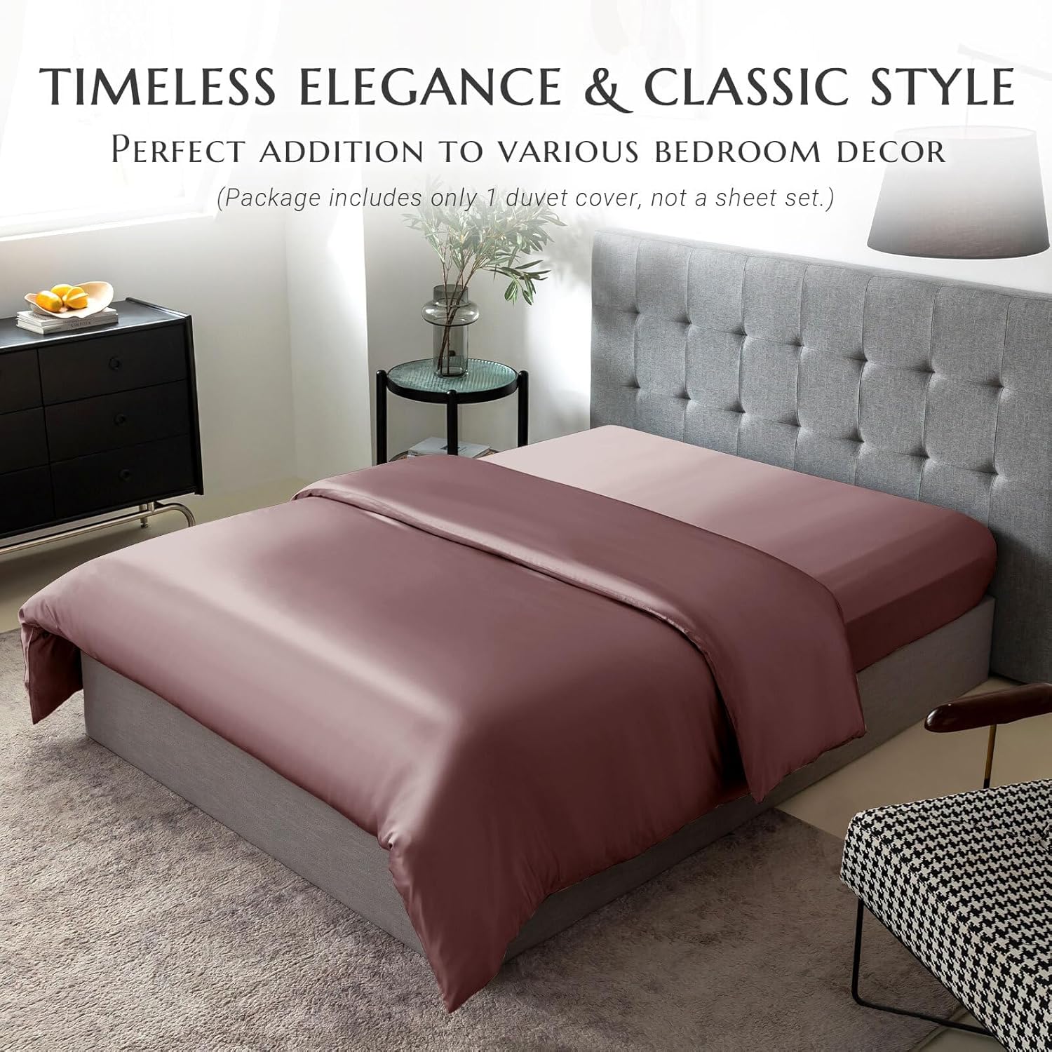 THXSILK Silk Duvet Cover, 100% 7A+ Mulberry Silk Comforter Cover, Seamless, Breathable, Easy Care Zipper Closure, 1 Duvet Cover Only - Queen, Purple