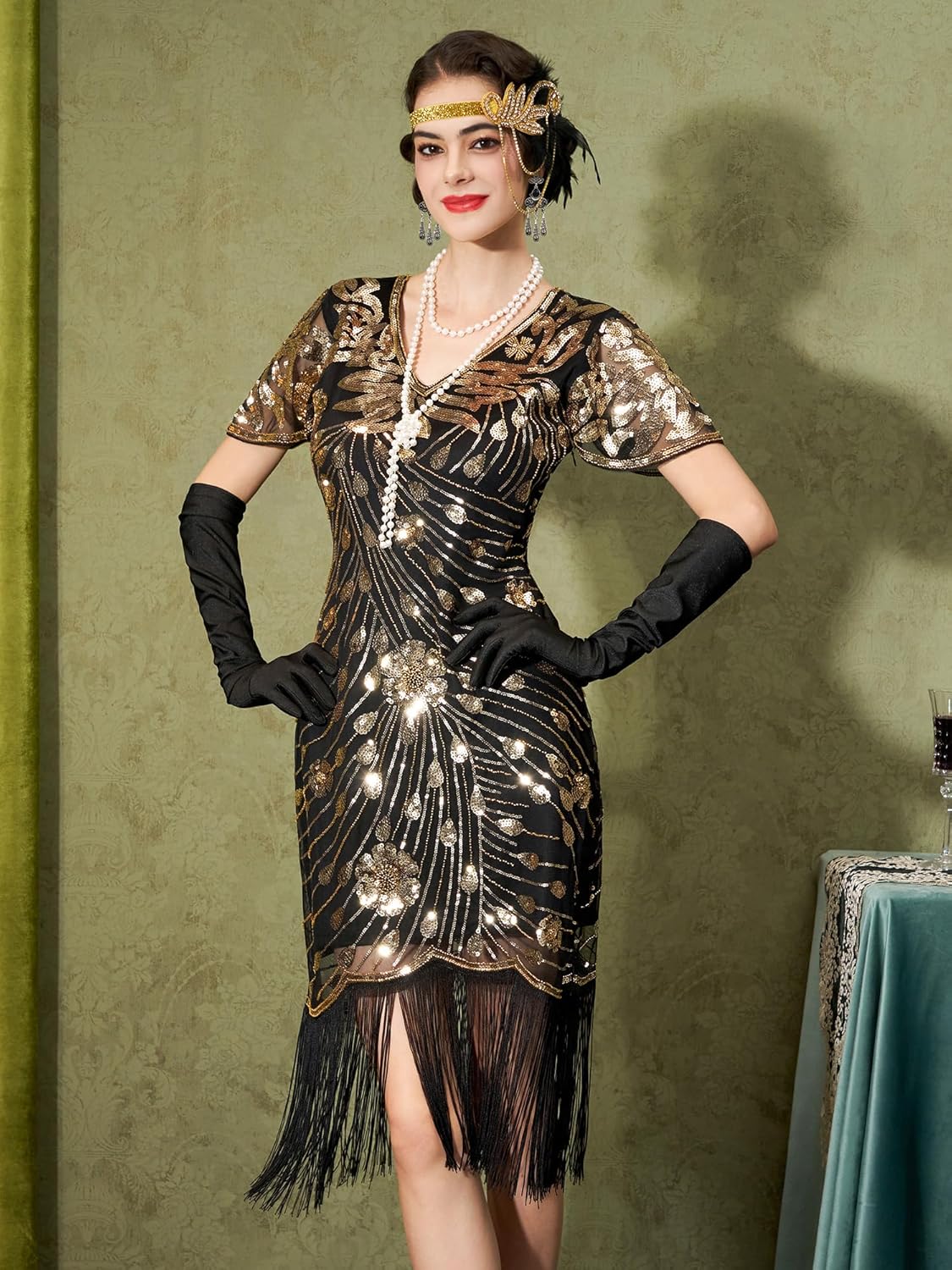 YESSA Flapper Dresses 1920s,Great Gatsby Dresses for Women Fringe Roaring 20s Costumes with 20s Accessories for Harlem Nights - Image 2