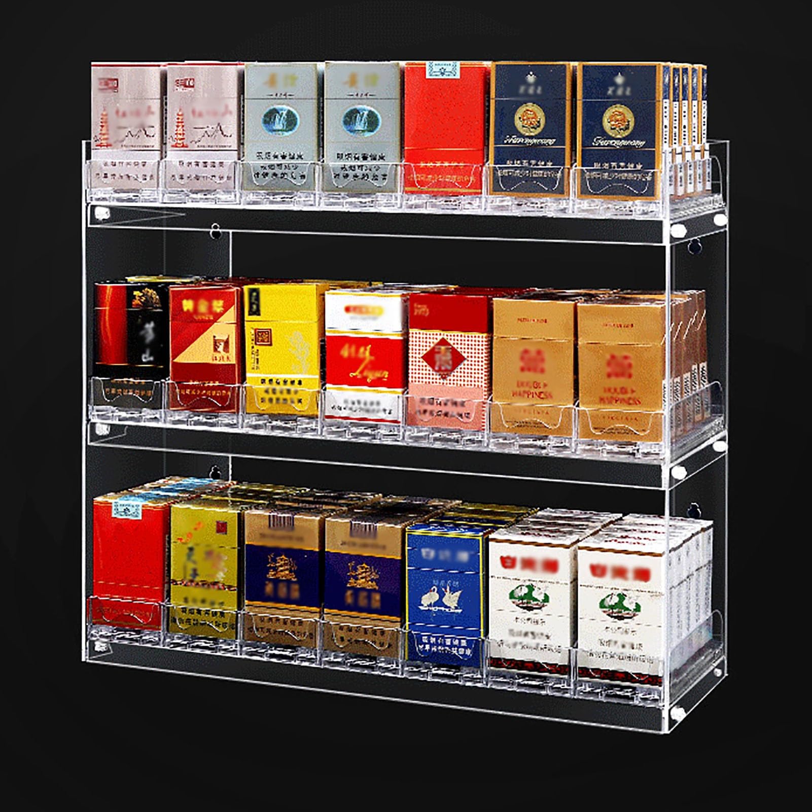 Bandeja expositora transparente de pared para cigarrillos y blunts con diseño modular