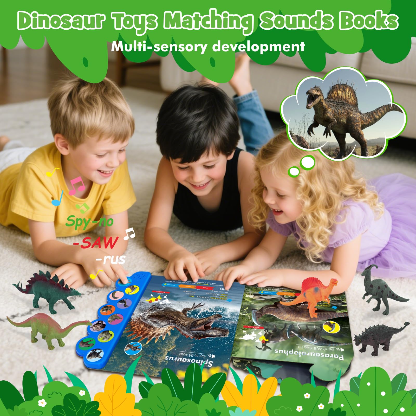 iGRATENS Dinosaur Toys with Sounds Book, 10PCS Dino Figures for Toddlers & Animal Sounds Book with 10 Buttons - Image 2