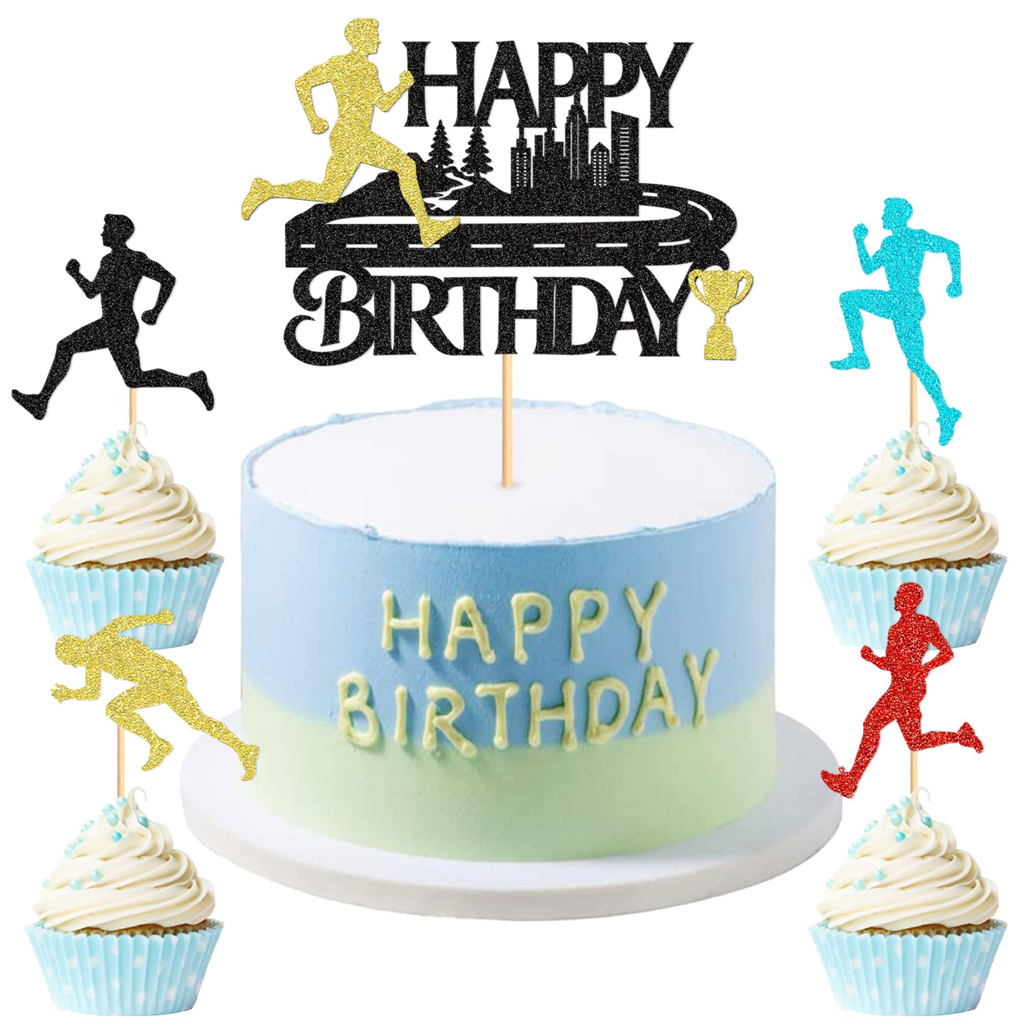 Blumomon Pack of 25 Runners Birthday Cake Decoration Coloured Running Cake Toppers for Running Competition Theme Running Lovers Party Decoration Sports Party Decoration