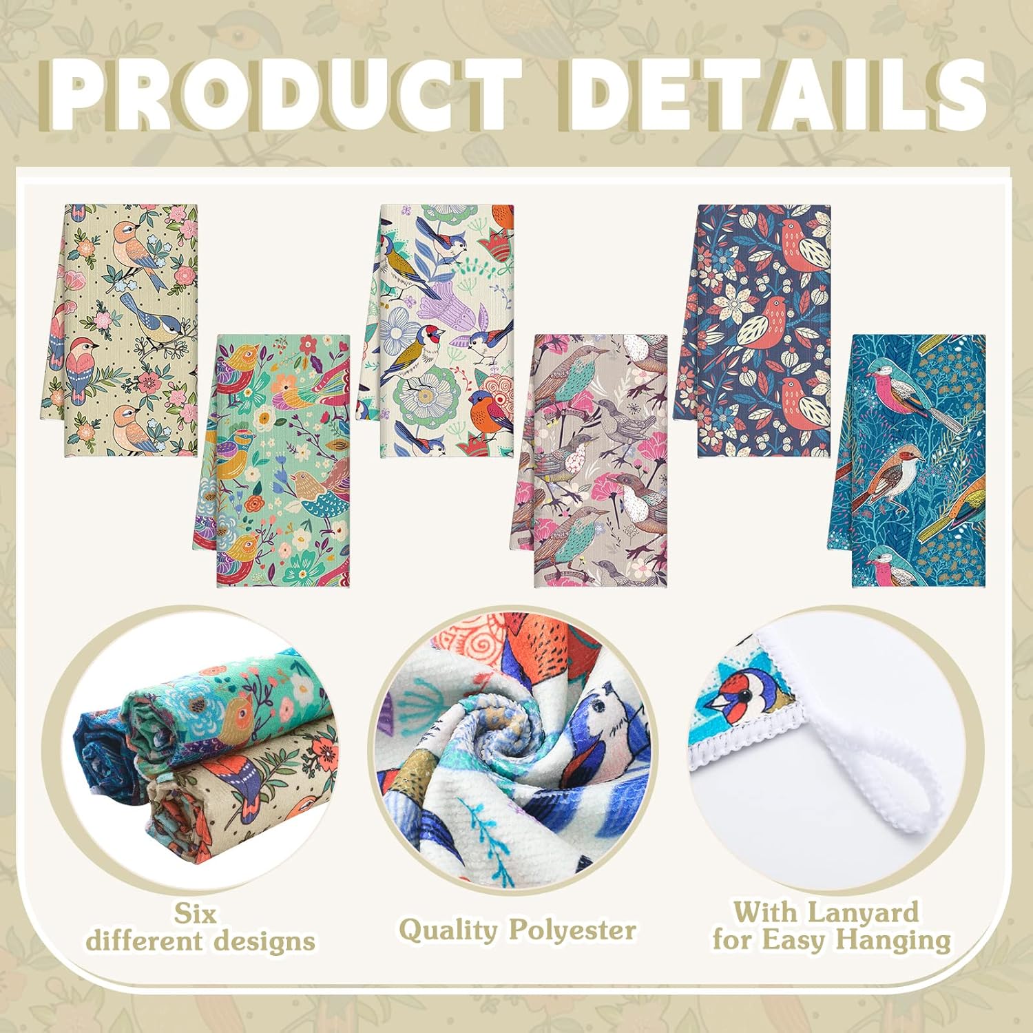 Redbaker 6 Pcs Spring Birds Kitchen Towels Garden Floral Dish Clothes Decorative Set Absorbent Hand Towels Flower Plant Tea Towel Gifts for Bird Lovers Bathroom Kitchen Cleaning Cooking Home Baking - Image 3