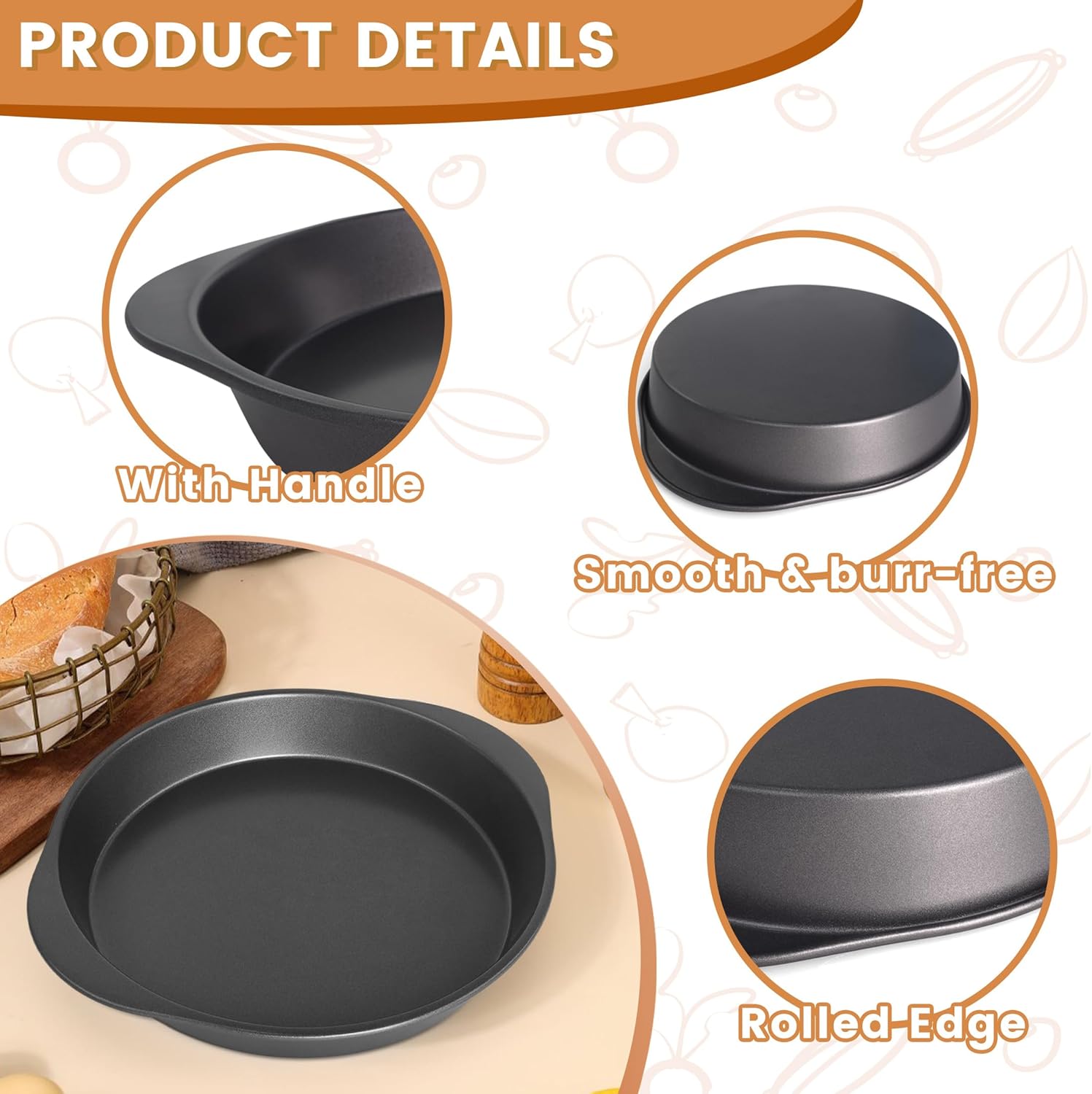 BEWOS 9 Inch Cake Pan Set - 100 Pcs Parchment Paper With 3 Pcs Carbon Steel Round Cake Pans, Nonstick Baking Pans Set With Handle, Dishwasher Safe - Image 3
