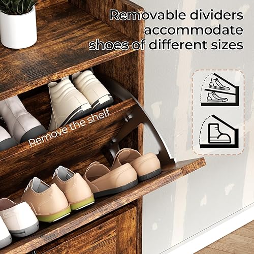 Miniatura 5 de Armario de zapatos, organizador de zapatos moderno con 2 cajones abatibles, zapatero de madera para entrada, armario de zapatos independiente para