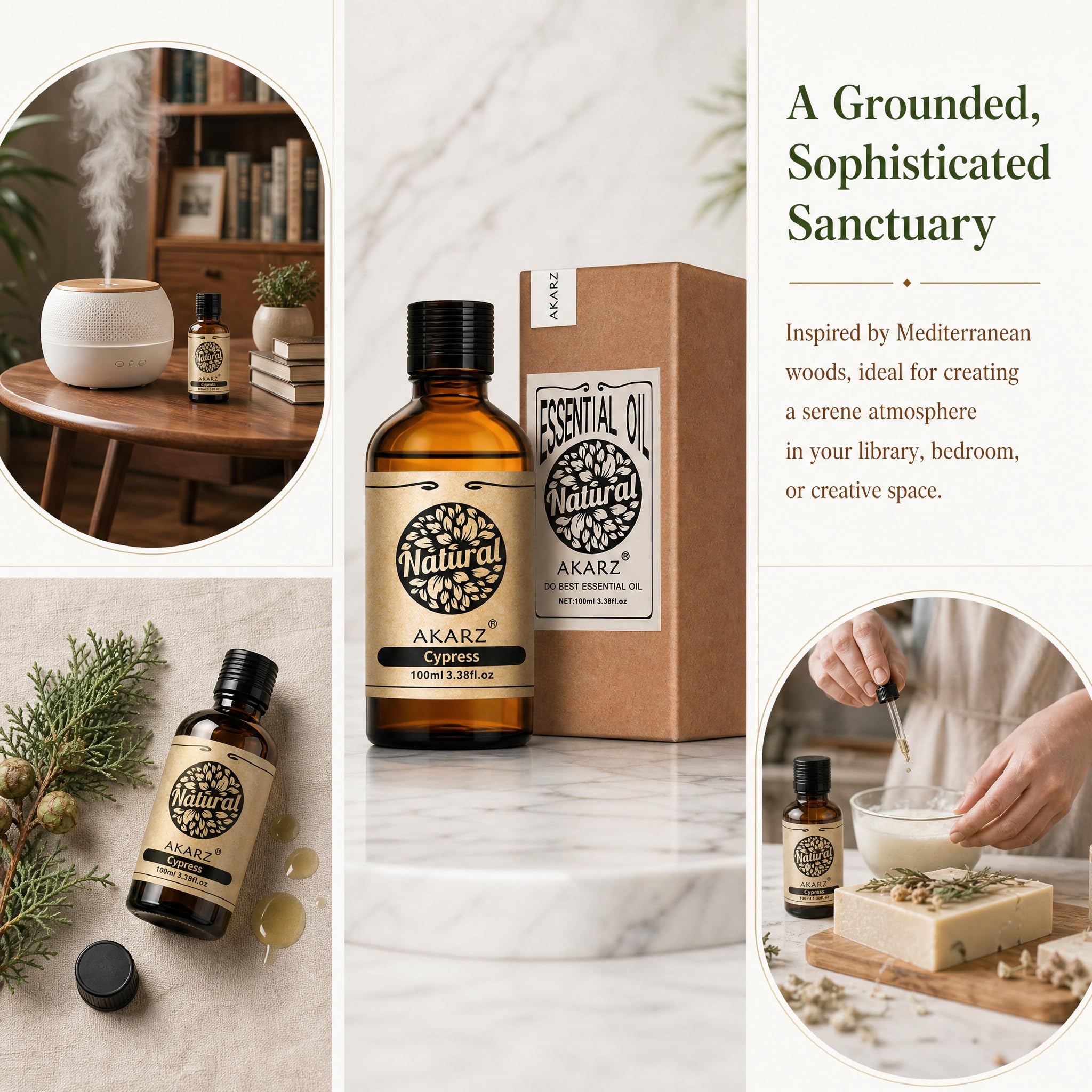 AKARZ 100ml Olejek esencjny z Cyprysu - Naturalny olejek aromatyczny do dyfuzorów, lamp aromatycznych i aromatów pomieszczeń
