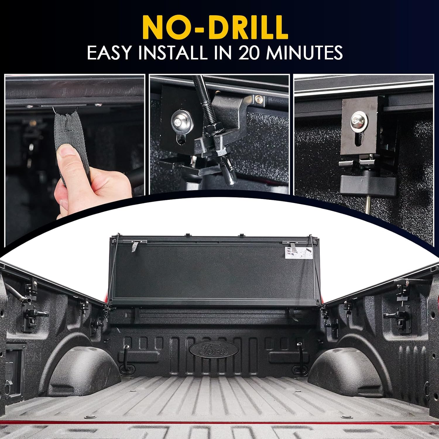 SKEXI Low Profile Tonneau Cover Truck Bed for Ford F150 5.5 ft (67.1") 2015-2026, Fully Folded Vertical Clearance Hard Flip Fold Locking Drill-Free Install Waterproof Fiberglass Anti-Theft Security