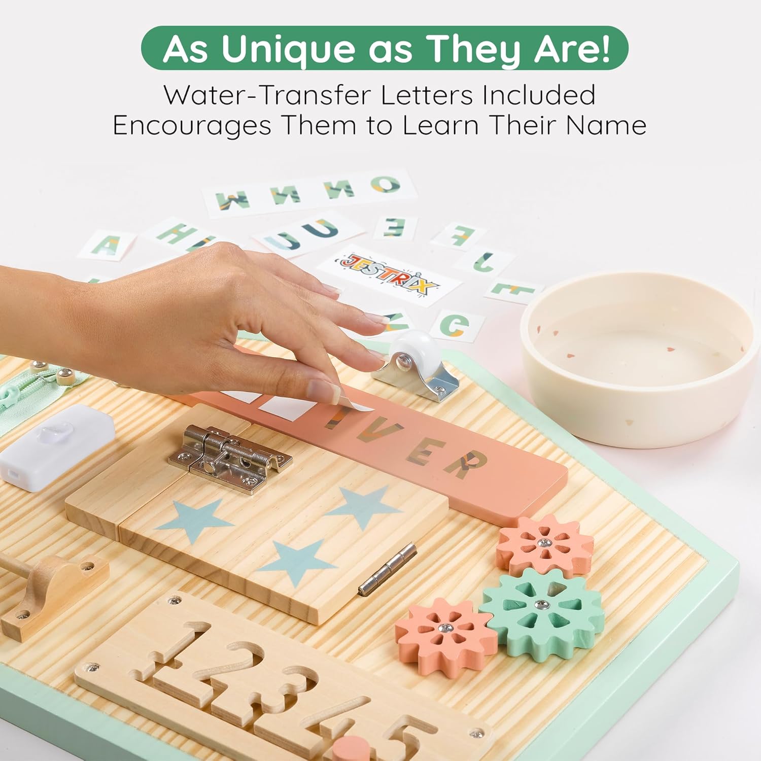 HomeSkill Wall & Travel Busy Board Panel – Can Be Personalized – Sensory Toy with 11 Activities – Solid Wooden Activity Board to Promote Early Childhood Development – Perfect for Toddler Playrooms