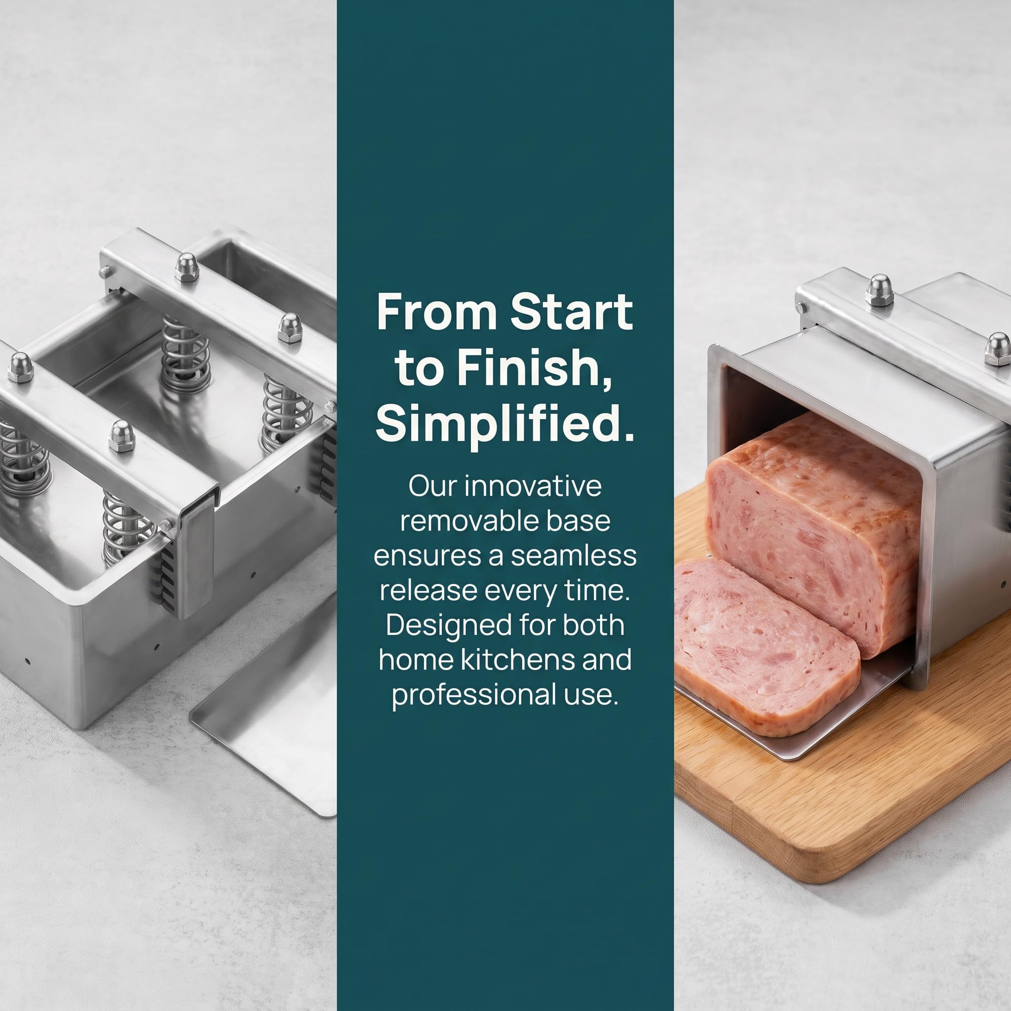Molde de prensa de carne de acero inoxidable, herramienta resistente para hamburguesas perfectas y carnes delicatessen, resorte de compresión y base extraíble, ideal para prensar carne de 4 kg