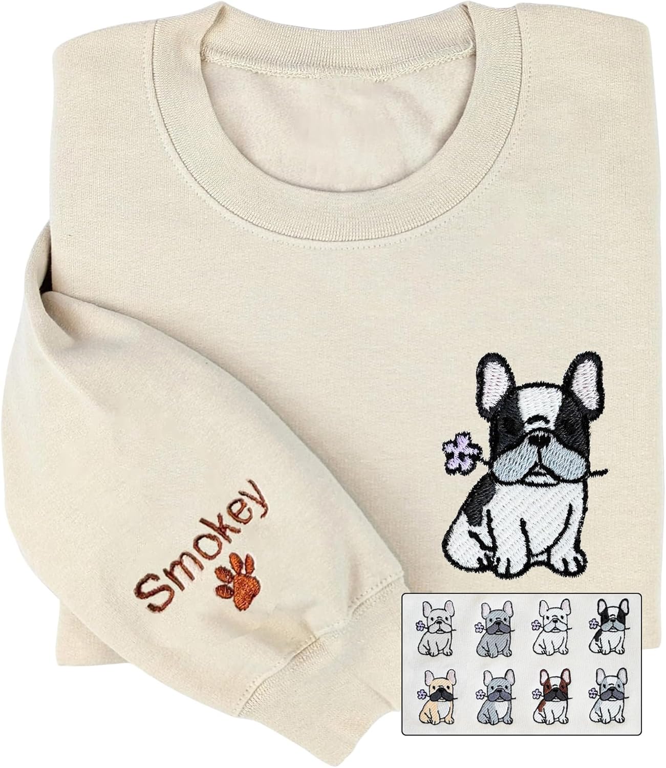 LOVELYPOD Custom Embroidered French Bulldog Sweatshirt with Dog Name on