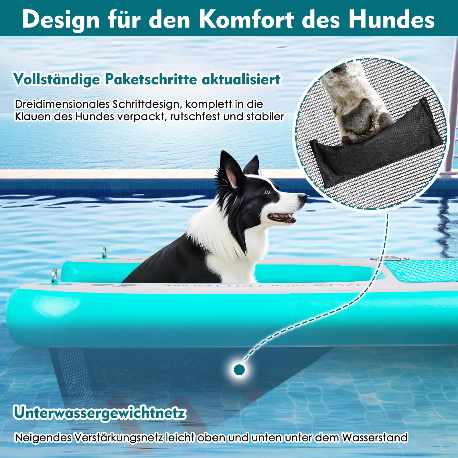 Rampa d'acqua per cani, extra larga, scaletta per piscina, docking e barca, rampa per animali domestici con passaporti antiscivolo, scaletta per cani da 68 kg, colore: blu