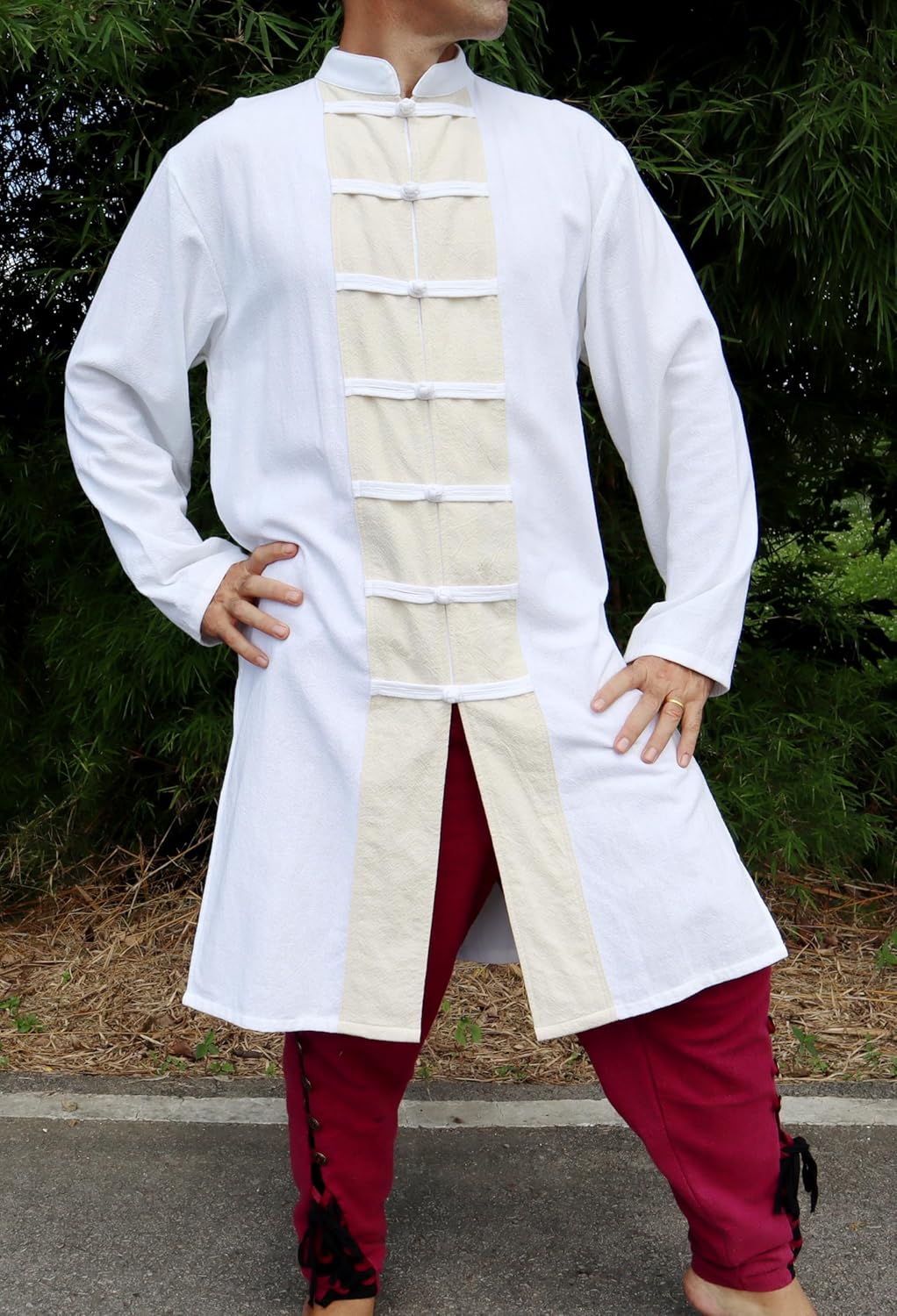 Chinese Collar Knee Length Kung Fu Jacket or Long Cotton Mandarin Shirt