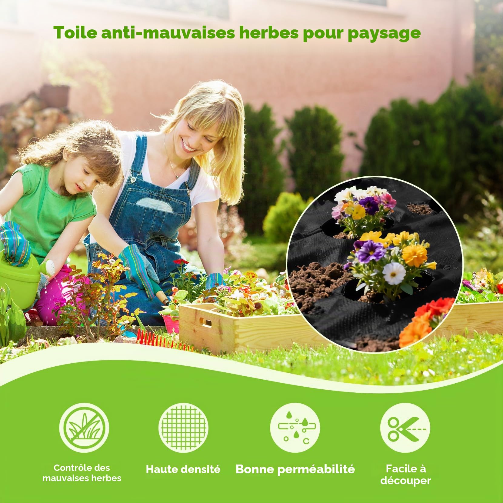 iropro Toile de Paillage 50m X 1 m, 50 m² Geotextile, 100 g/m² Bâche Résistante À La Déchirure Perméable À l'eau, Rouleau de Toile de Paillage, Film Anti Mauvaise Herbe