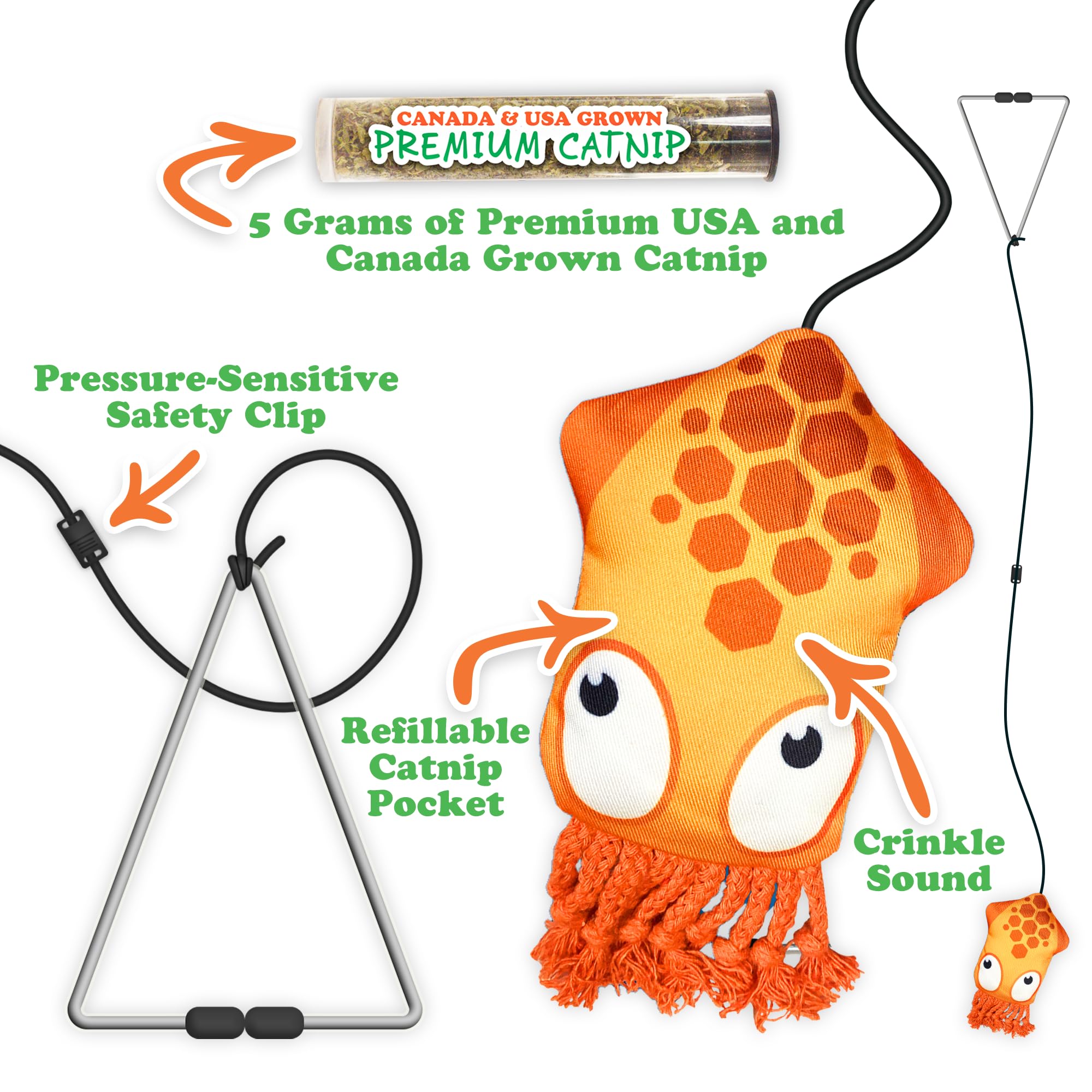 Meowijuana | Jump 'n' Jamb Deep Sea Squid Door Hanger Toy and Sierra Sunshine Catnip Blend | Promotes Play and Cat Health | Includes North American Organic Catnip