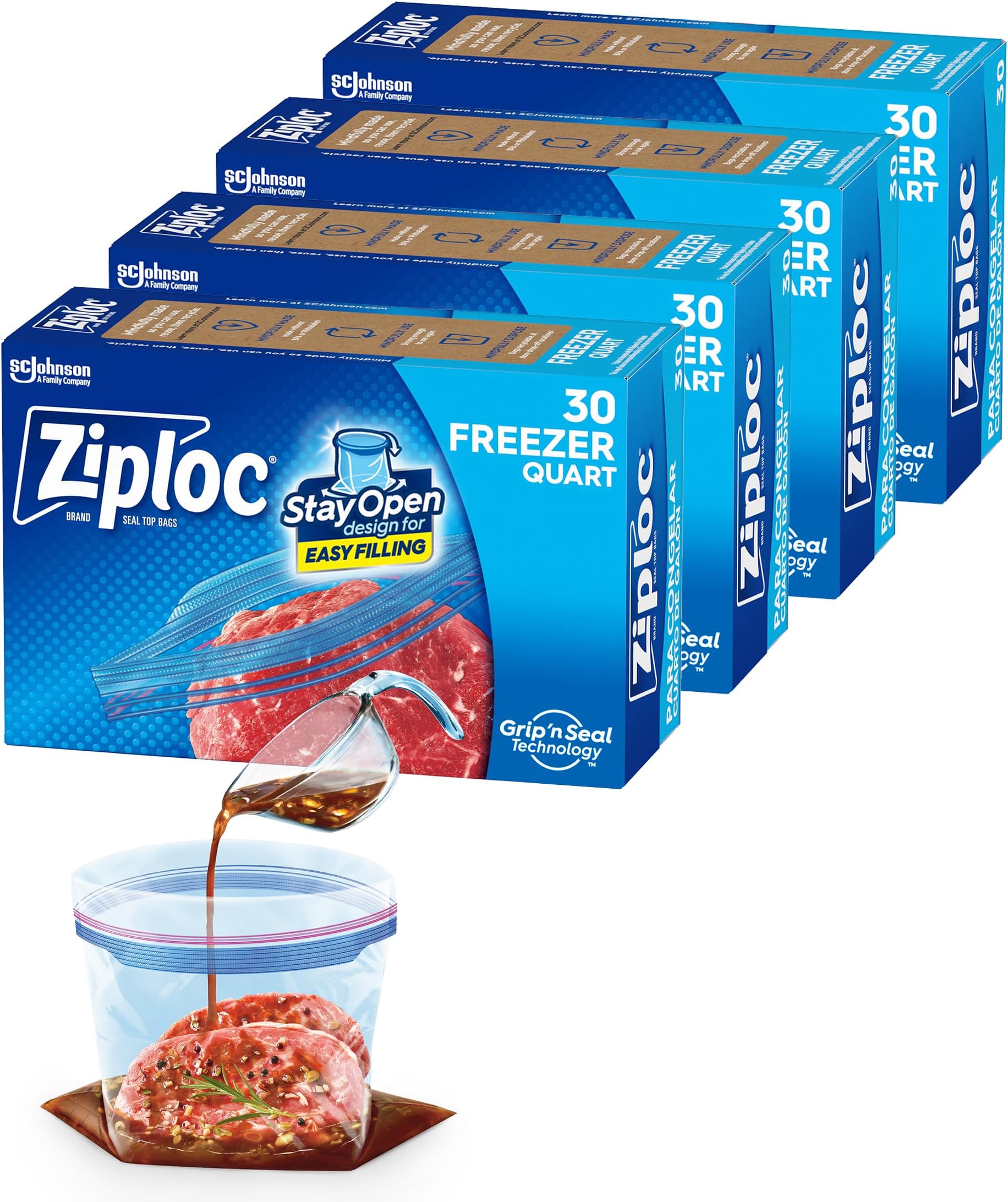 Quart Food Storage Freezer Bags, Stay Open Design with Stand-Up Bottom, Easy to Fill, 120 Bags Total