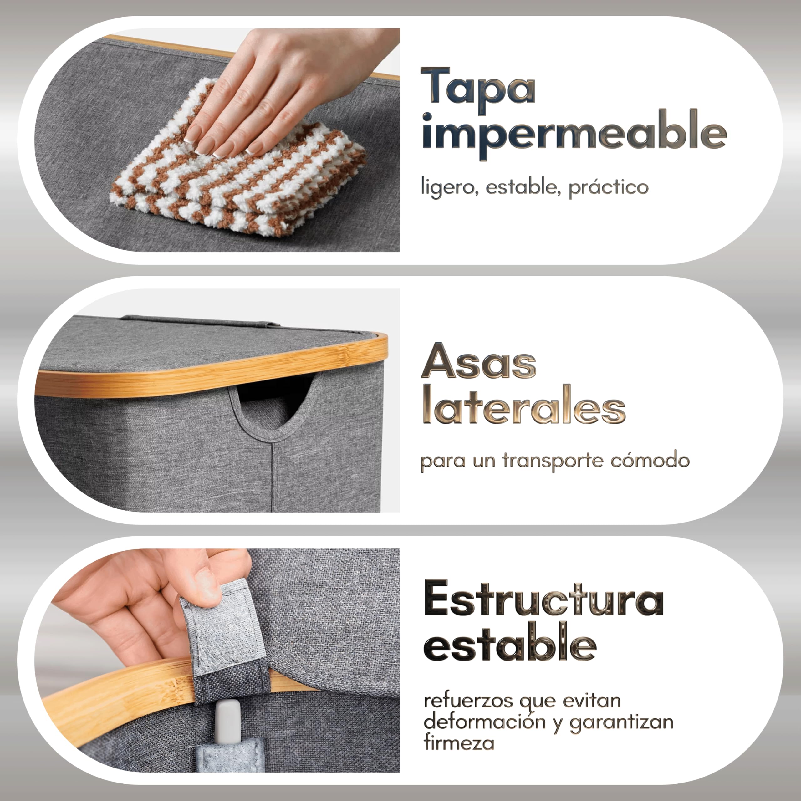 Cesto de ropa sucia con tapa, baúl de lavandería con 2 compartimentos, 100 litros, estrecho y alto, tejido Oxford, estructura estable, gris