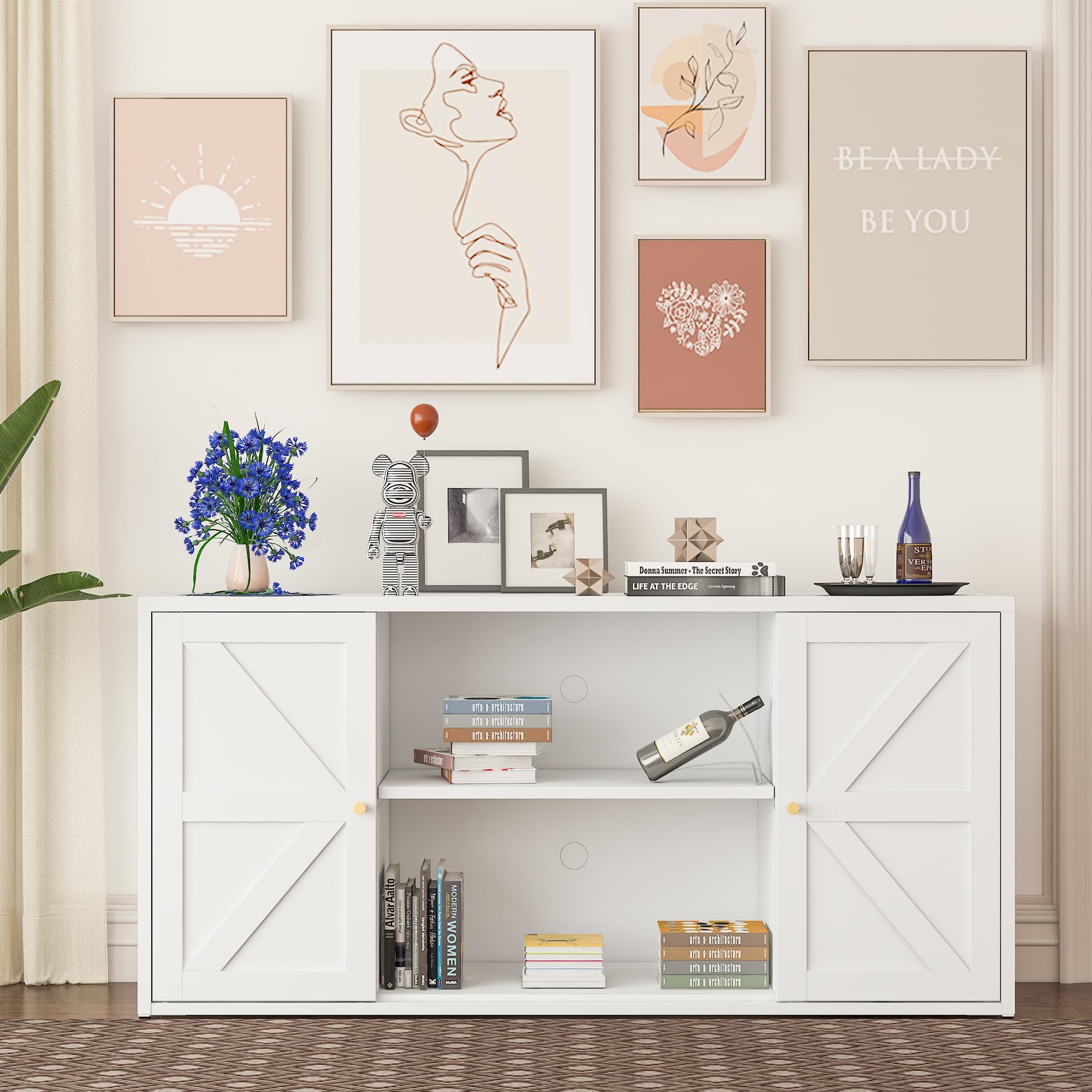 Baborokic Metal Storage Cabinet with 2 Doors and 4 Storage Shelves,Pantry Storage Cabinets,Credenza Buffet Cabinet, Bathroom Cabinet for Living Room,